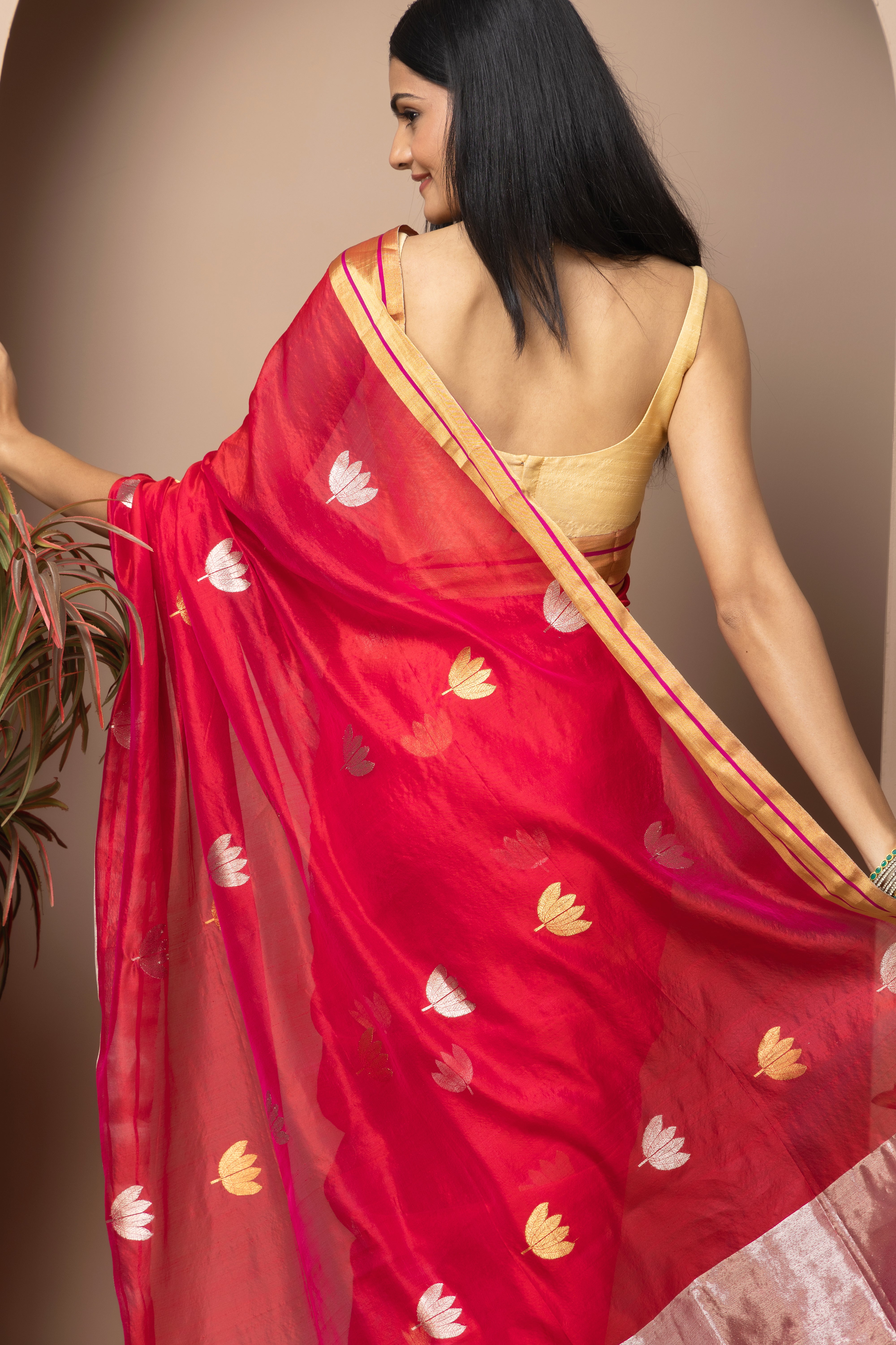 Chanderi handwoven pure pattu silk red saree