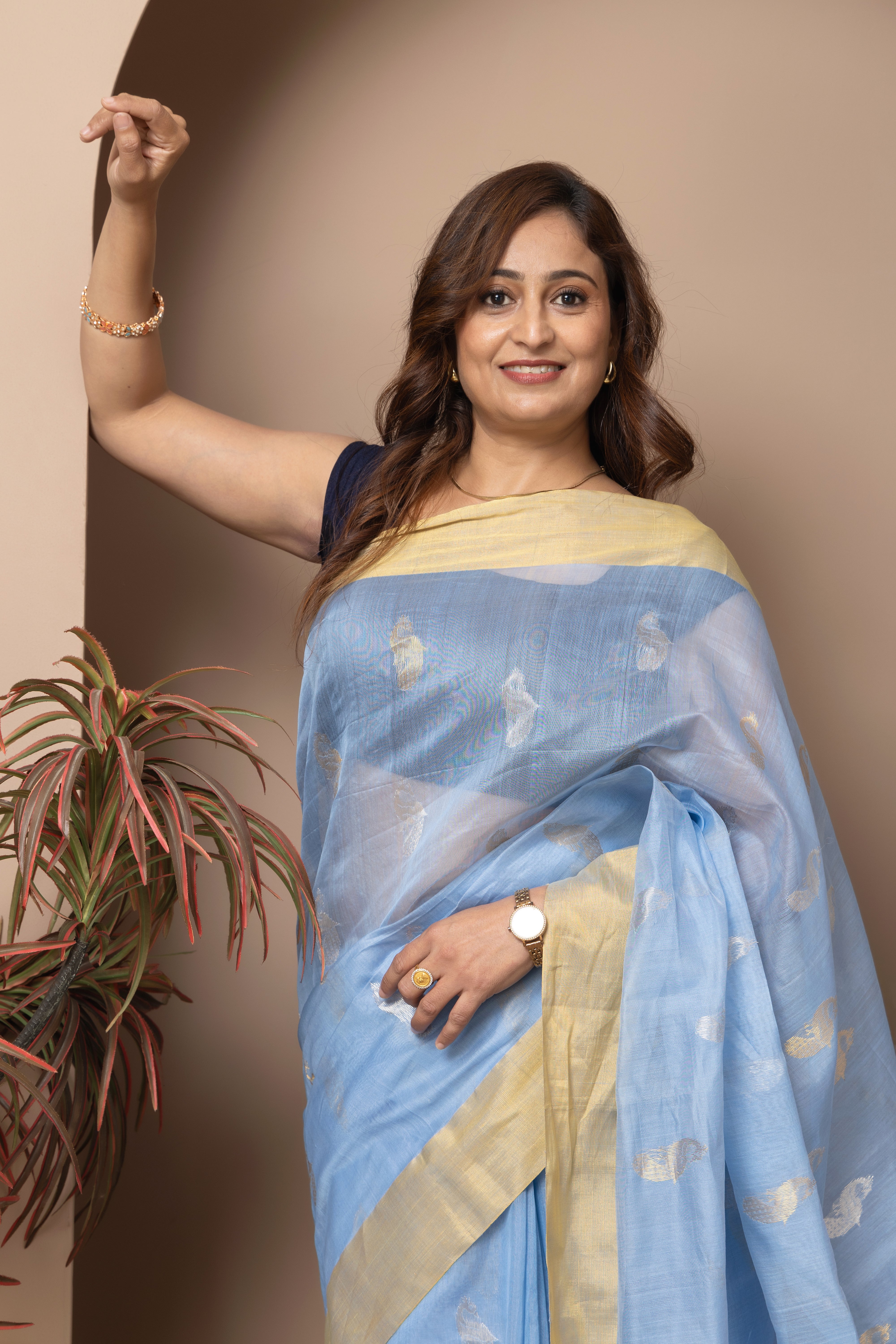 Chanderi handwoven pure pattu silk light blue colour saree