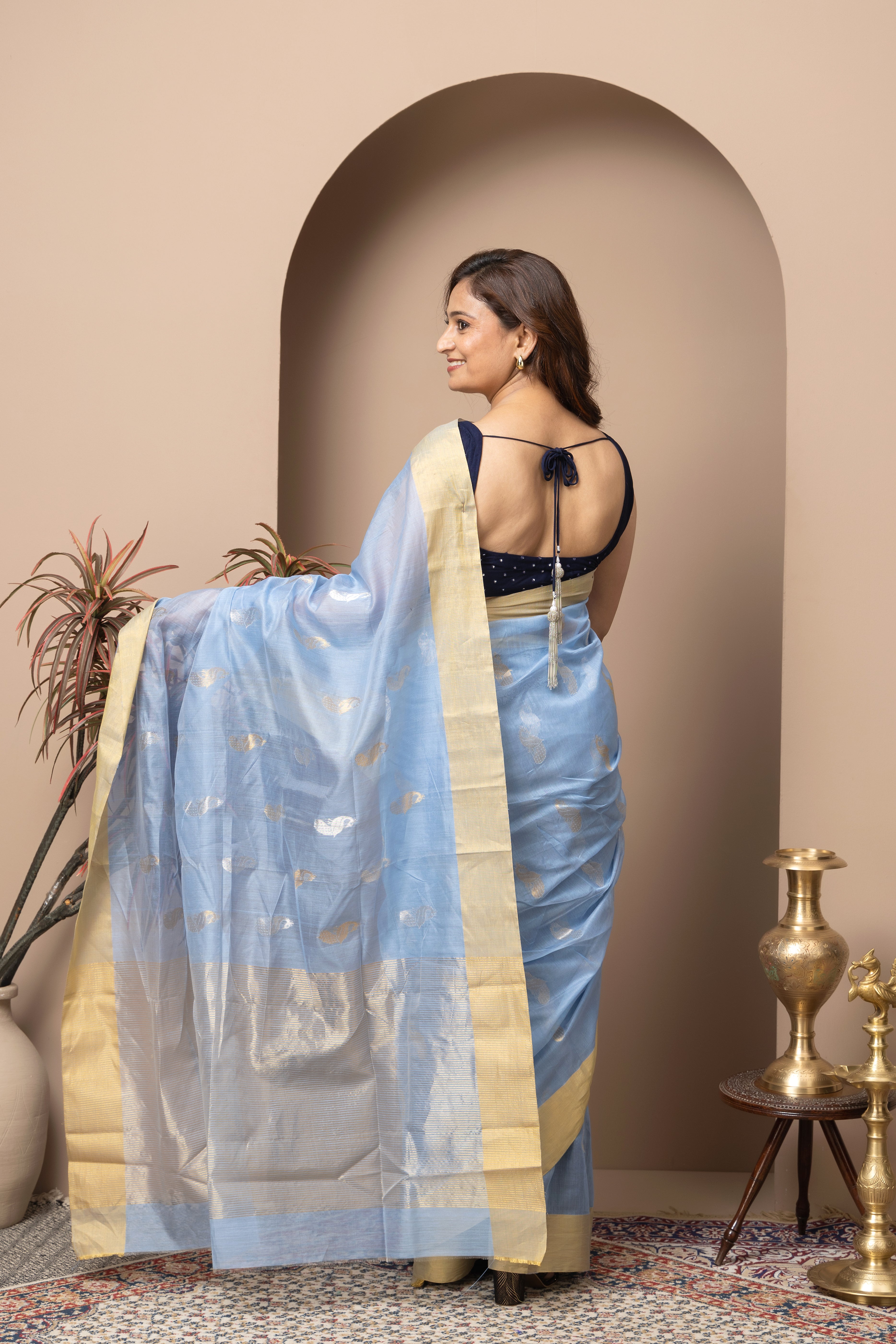 Chanderi handwoven pure pattu silk light blue colour saree