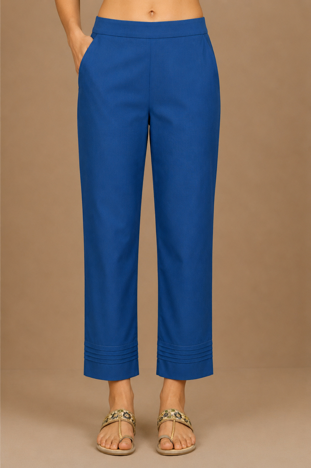 Spring Maze - Green and cobalt blue geometric print cotton kurta with blue straight pants