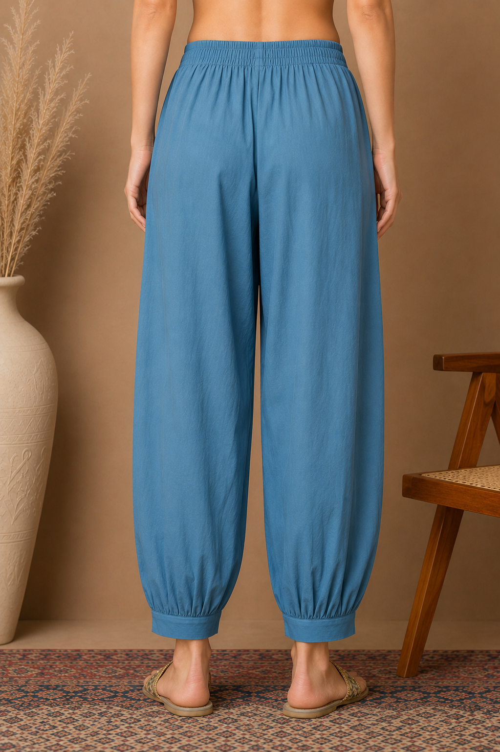Aqua Petals- Cotton Kurta with blue Afghani pants