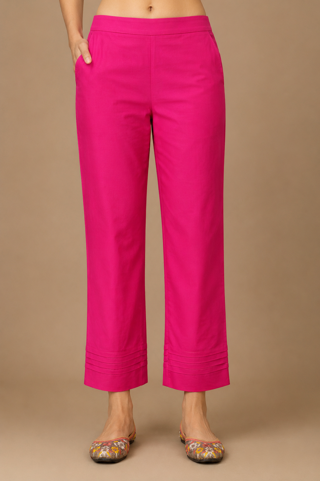 Rani Phool- Magenta and mustard floral kurta with rani pink straight pants