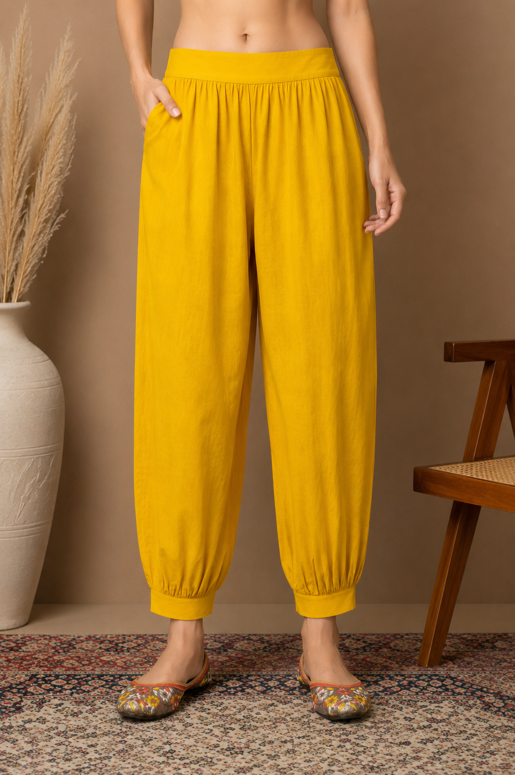 Berry Bloom- Berry pink floral cotton Sleeveless Kurta with yellow Afghani pants