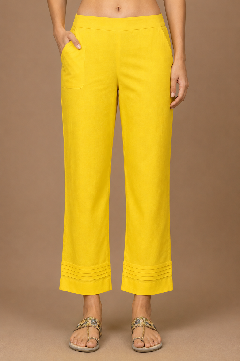 Amaltas bloom- Grey and yellow flower print kurta with yellow straight pants
