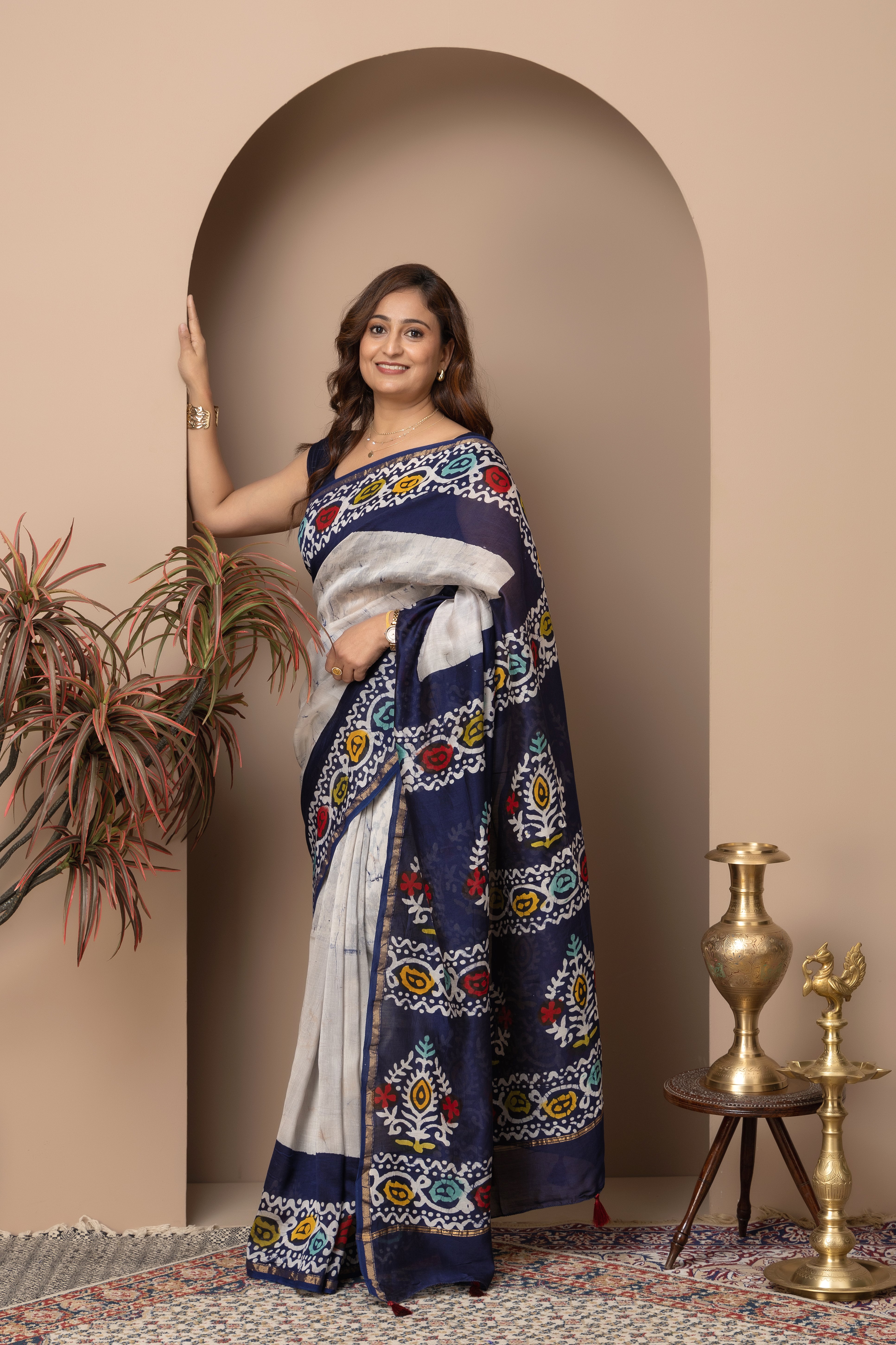 Chanderi cotton silk batik dye multi-colour with a white base