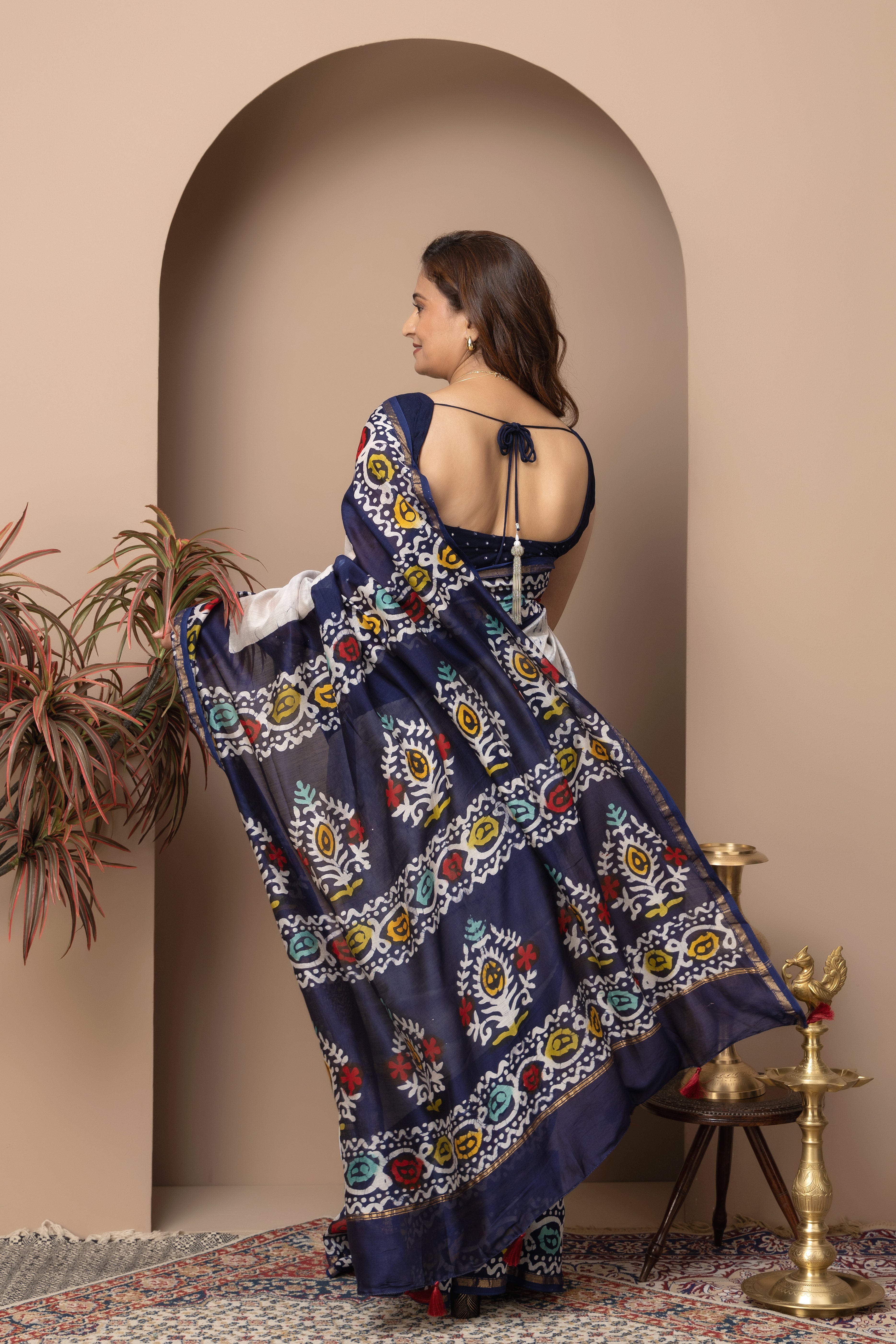 Chanderi cotton silk batik dye multi-colour with a white base