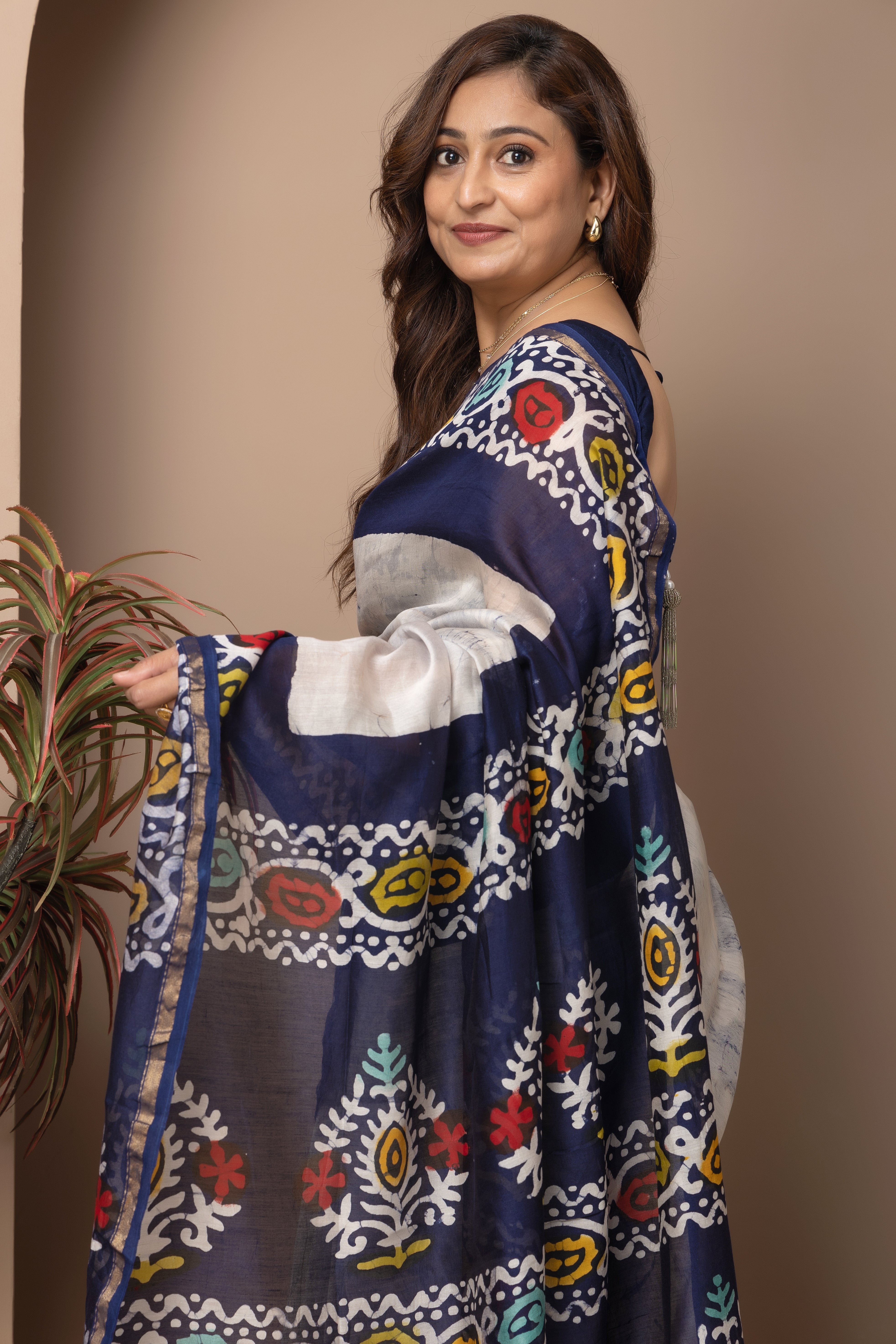 Chanderi cotton silk batik dye multi-colour with a white base
