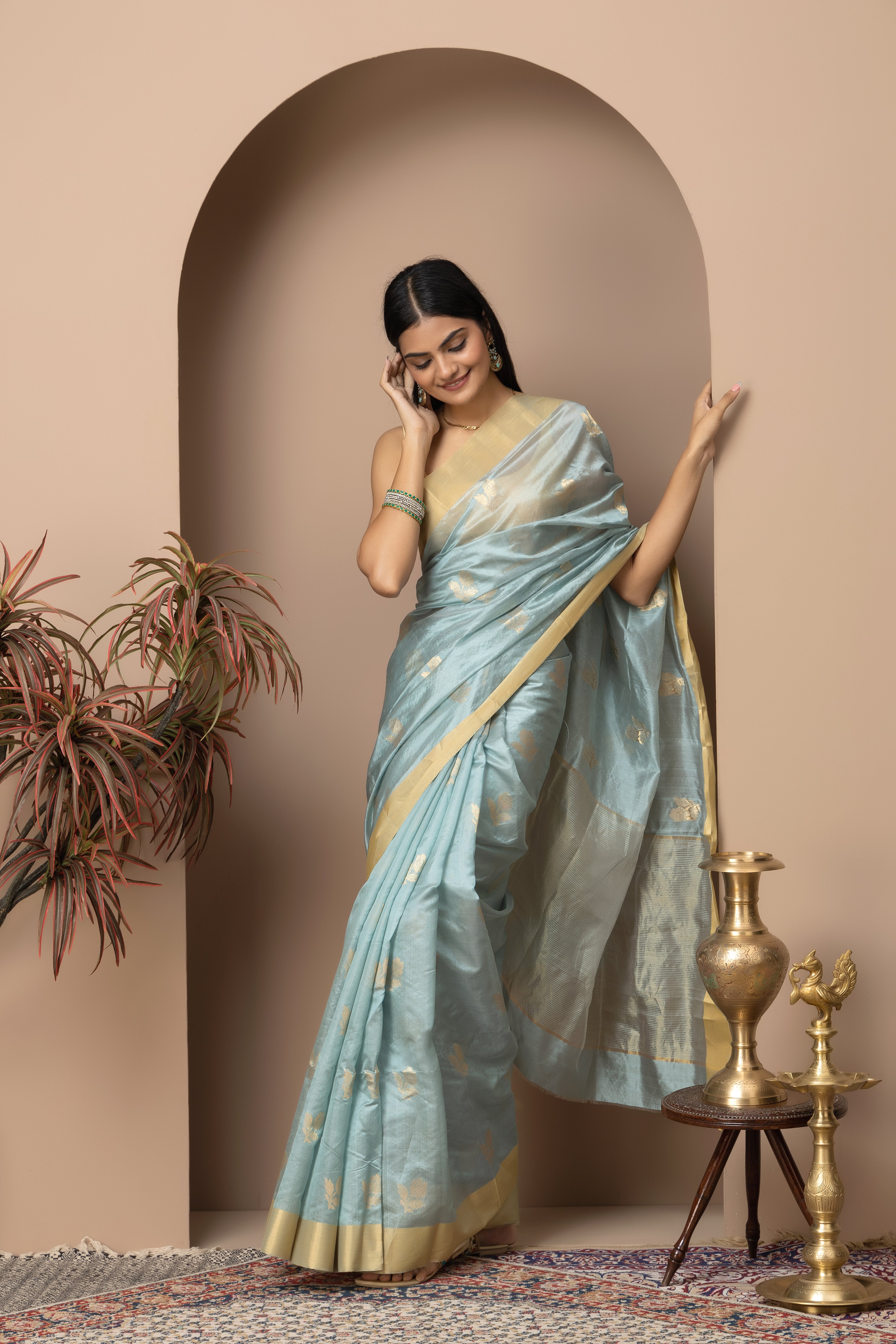 Chanderi handwoven pure pattu pastel sea green saree