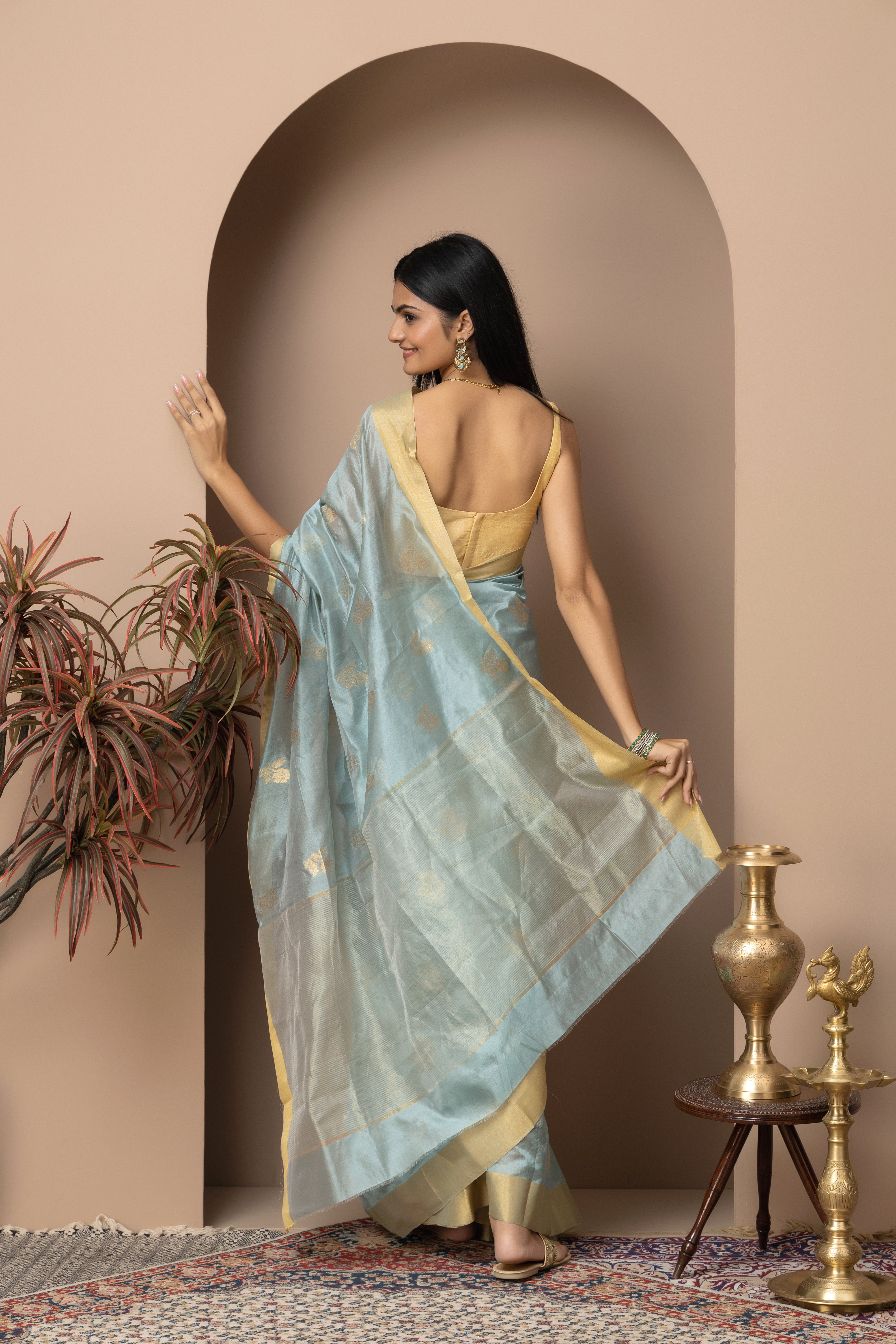 Chanderi handwoven pure pattu pastel sea green saree