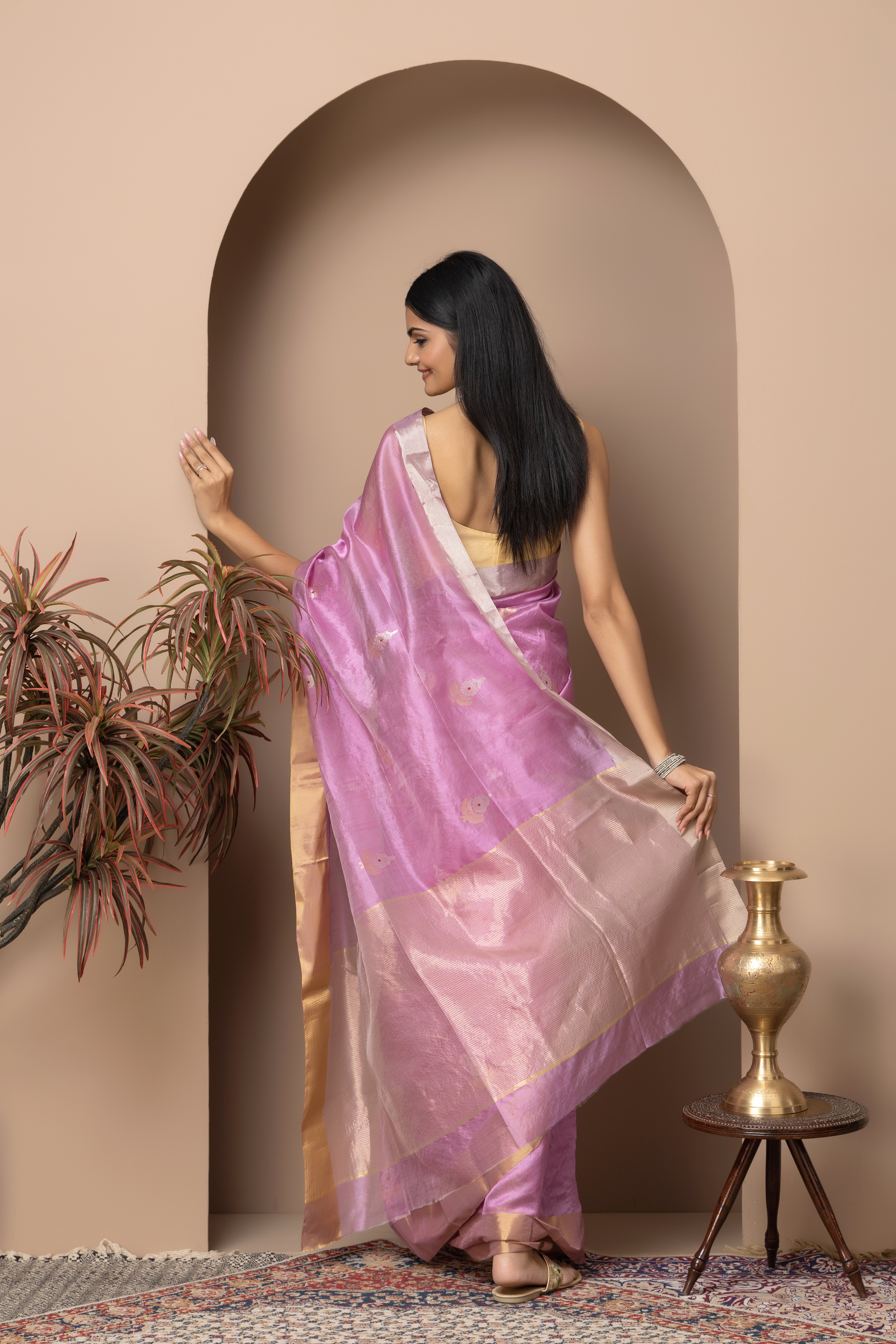 Chanderi handwoven pure pattu silk mauve colour saree