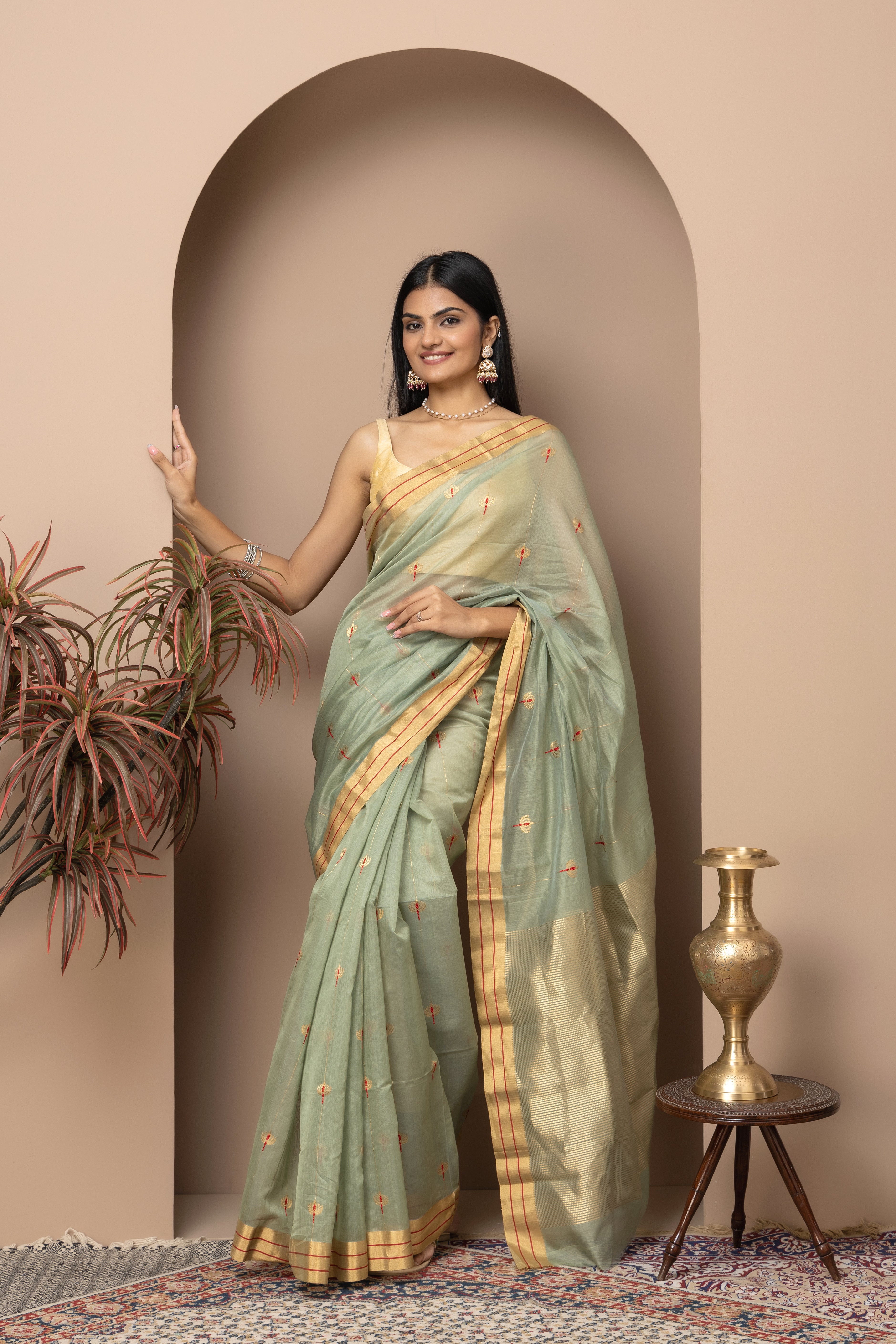 Chanderi handwoven pure pattu pastel green saree