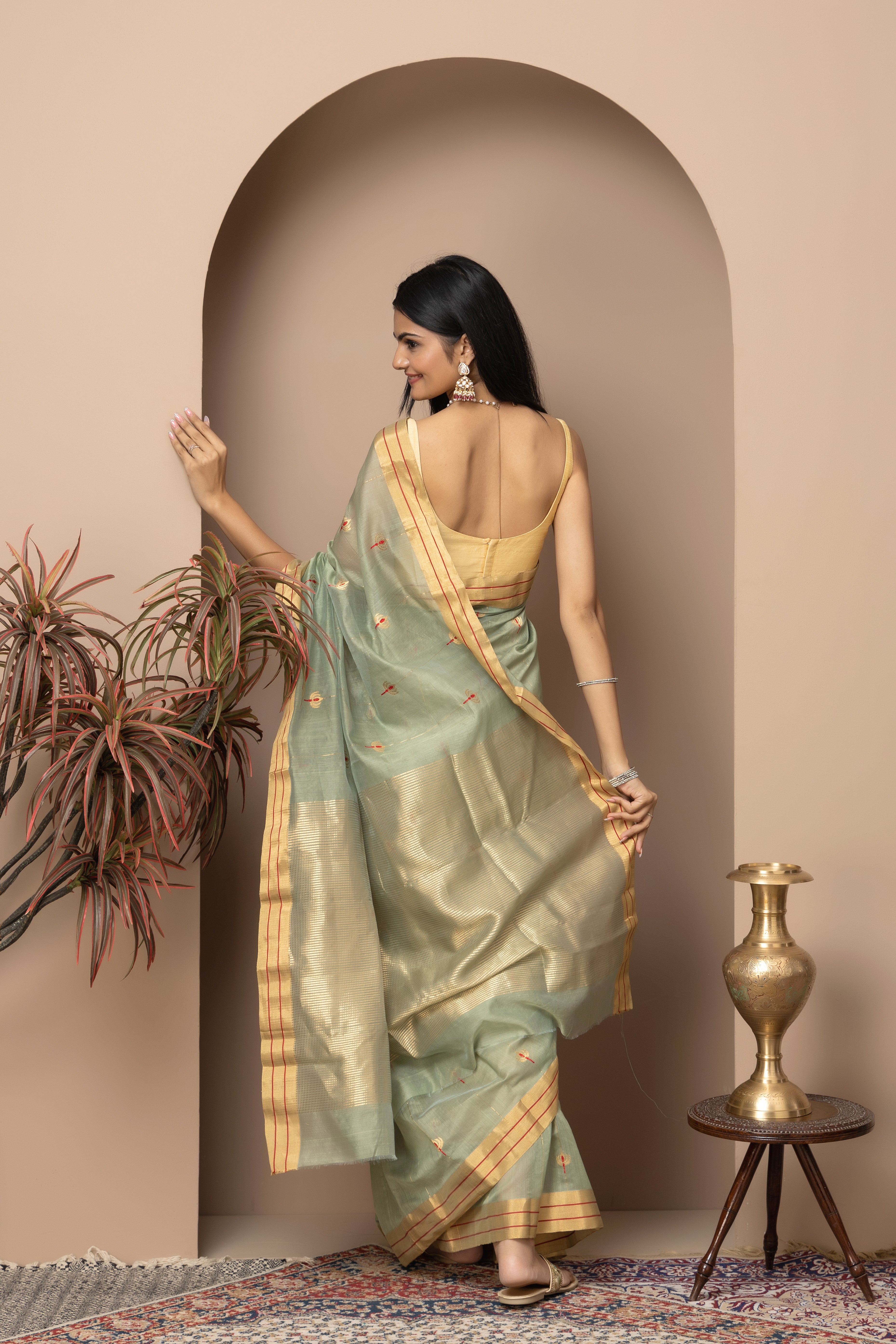 Chanderi handwoven pure pattu pastel green saree