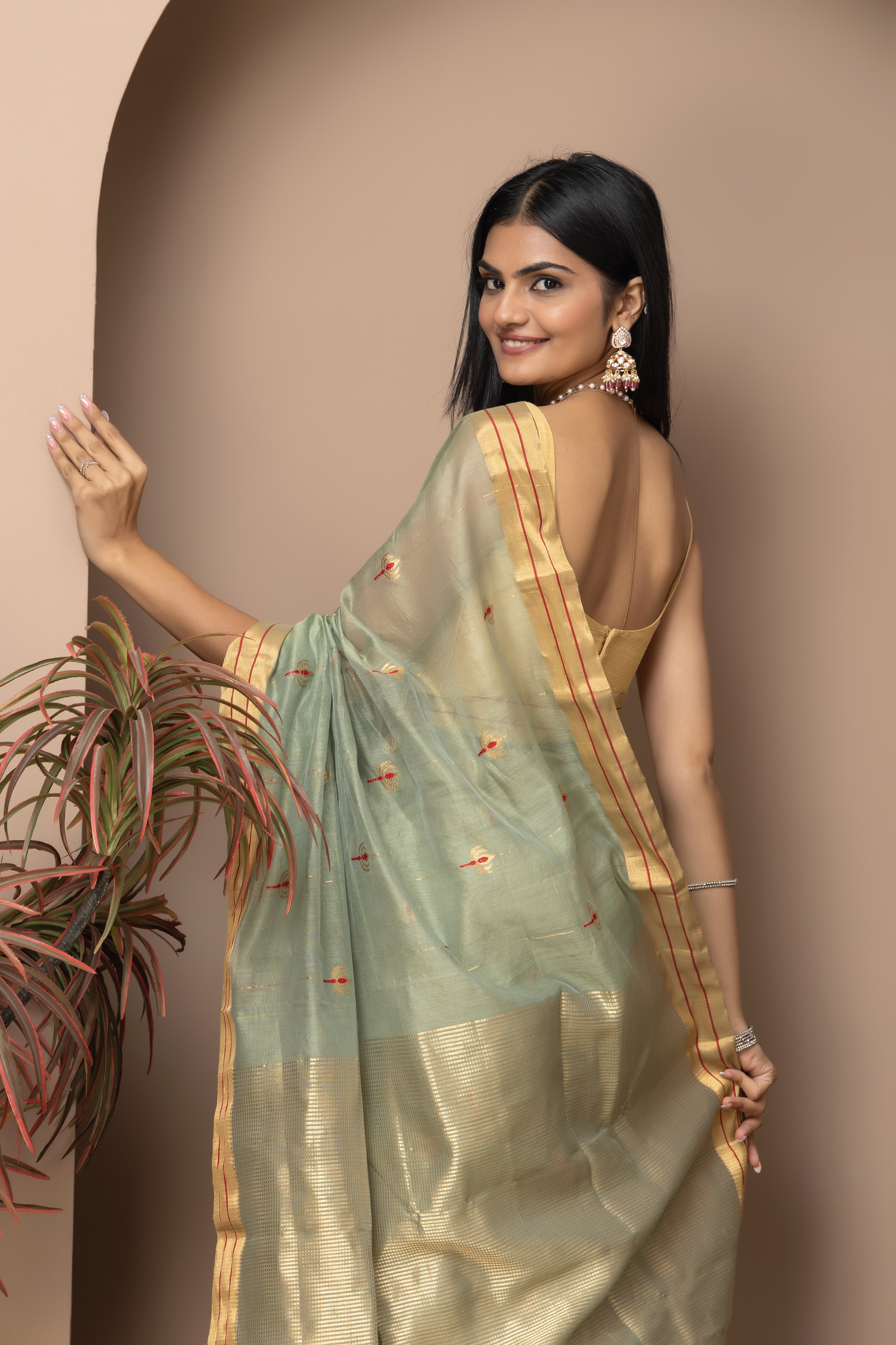 Chanderi handwoven pure pattu pastel green saree
