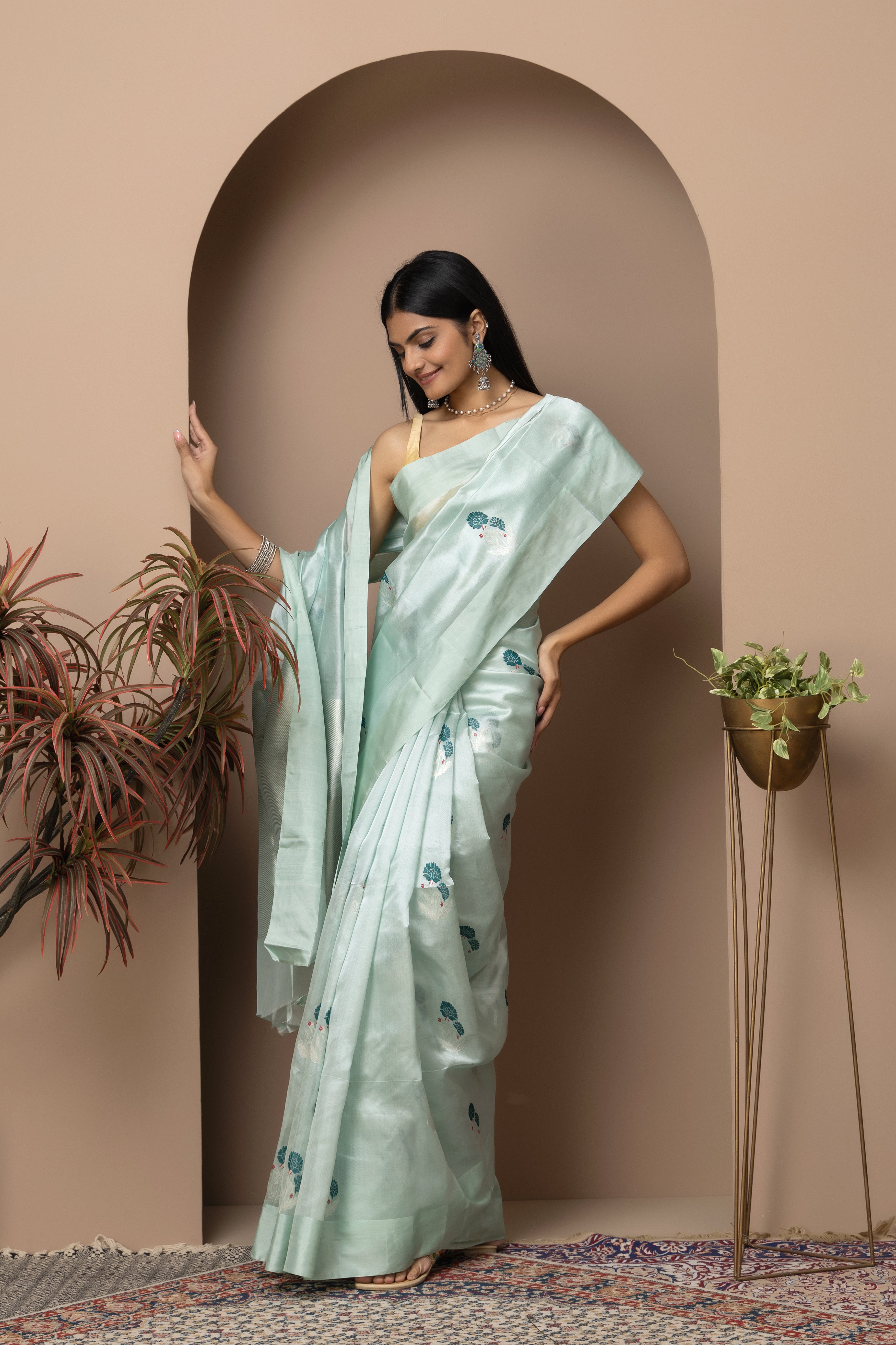 Chanderi handwoven pure pattu silk pastel sea green saree