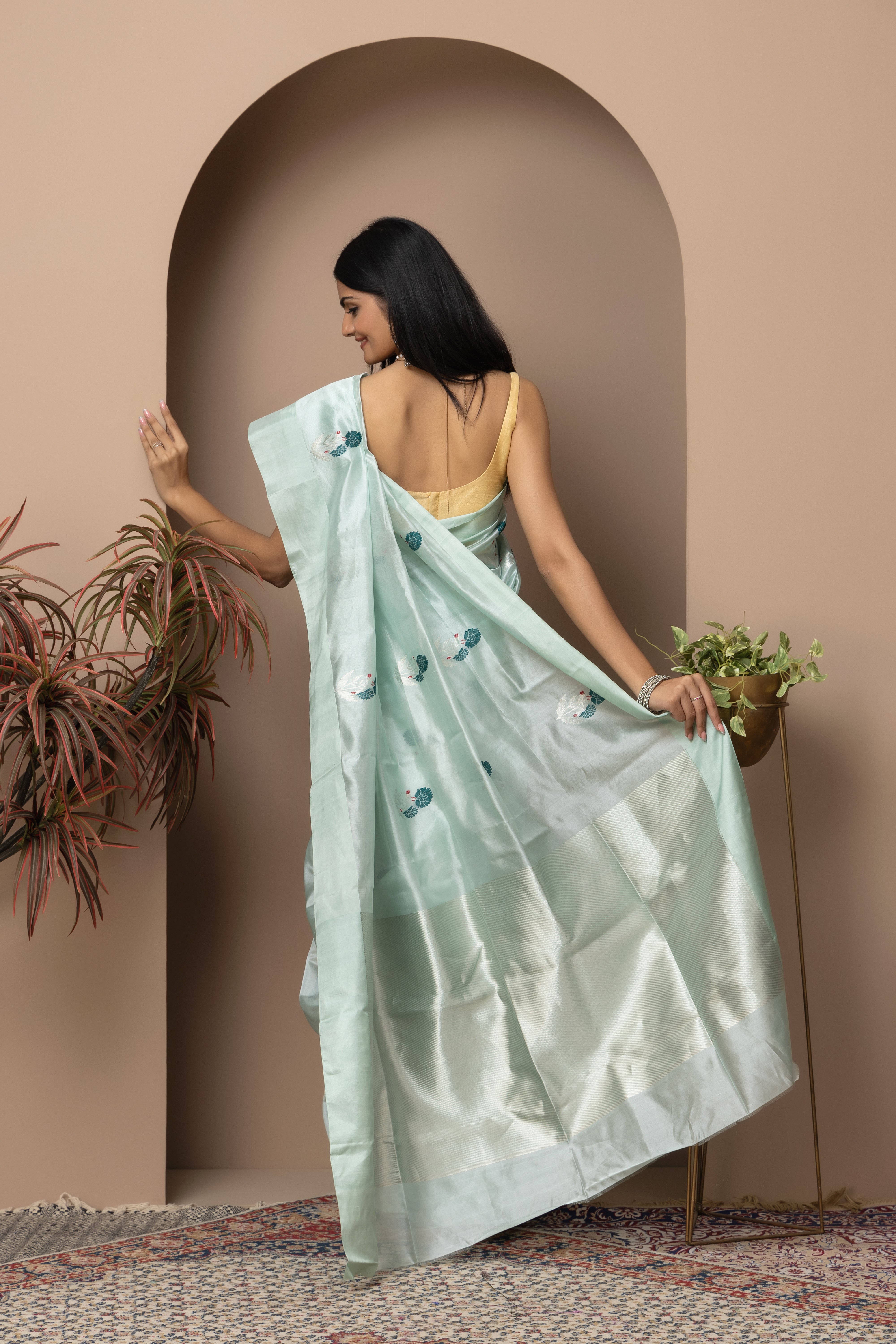Chanderi handwoven pure pattu silk pastel sea green saree