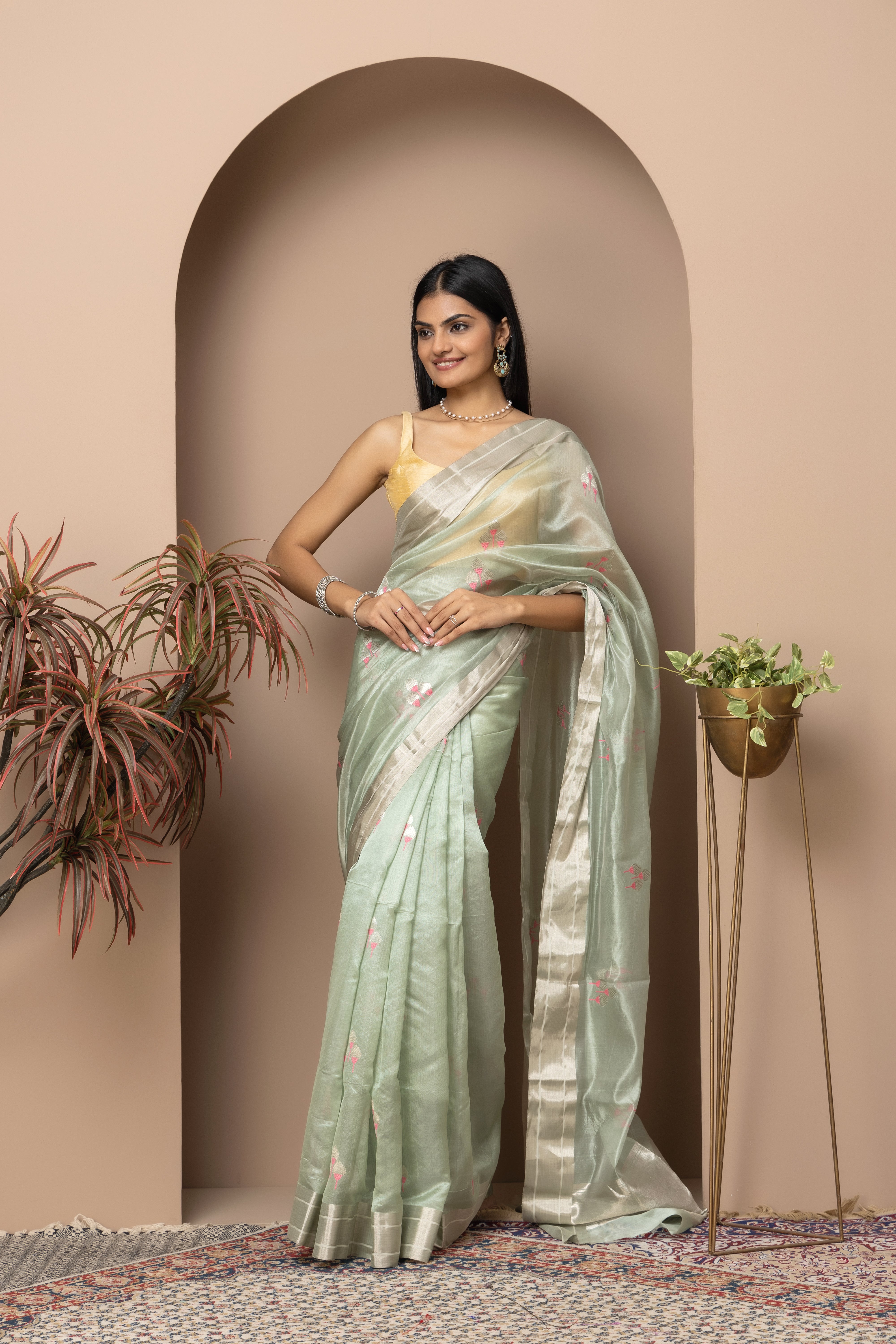 Chanderi handwoven pure pattu silk pastel sea green saree