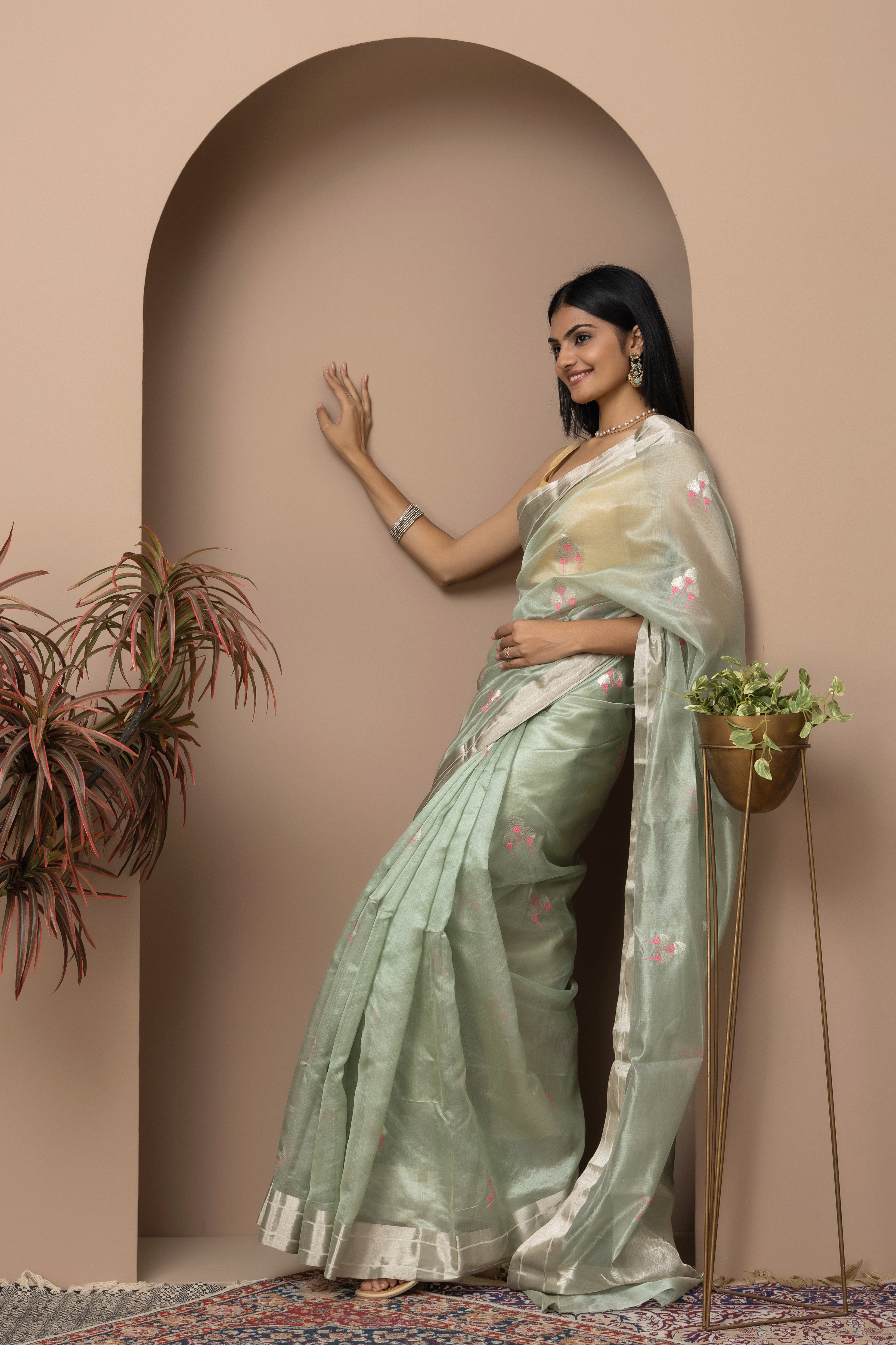 Chanderi handwoven pure pattu silk pastel sea green saree