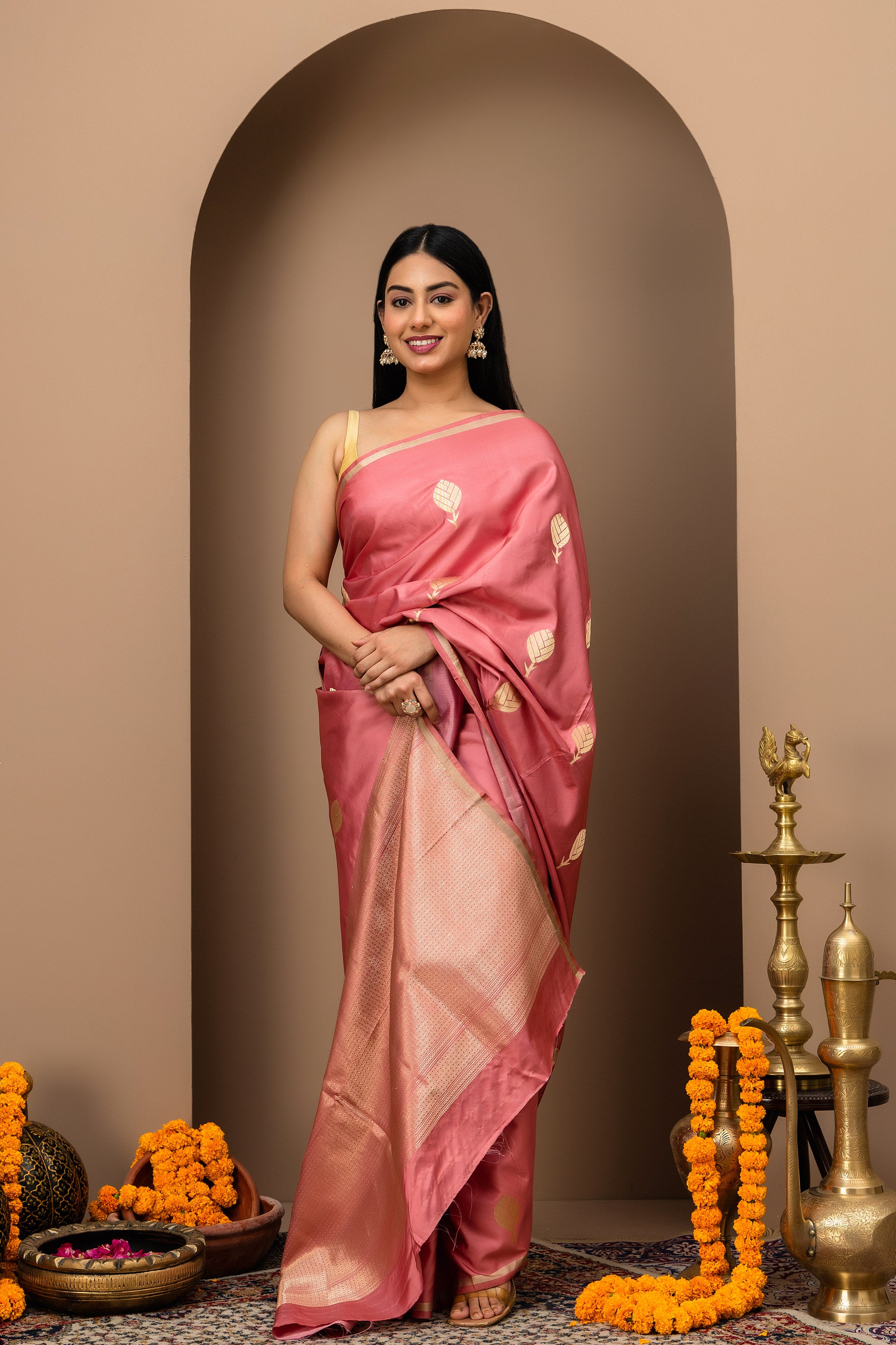 Nargis: Katan Mashru pure silk saree in Rosewood Pink