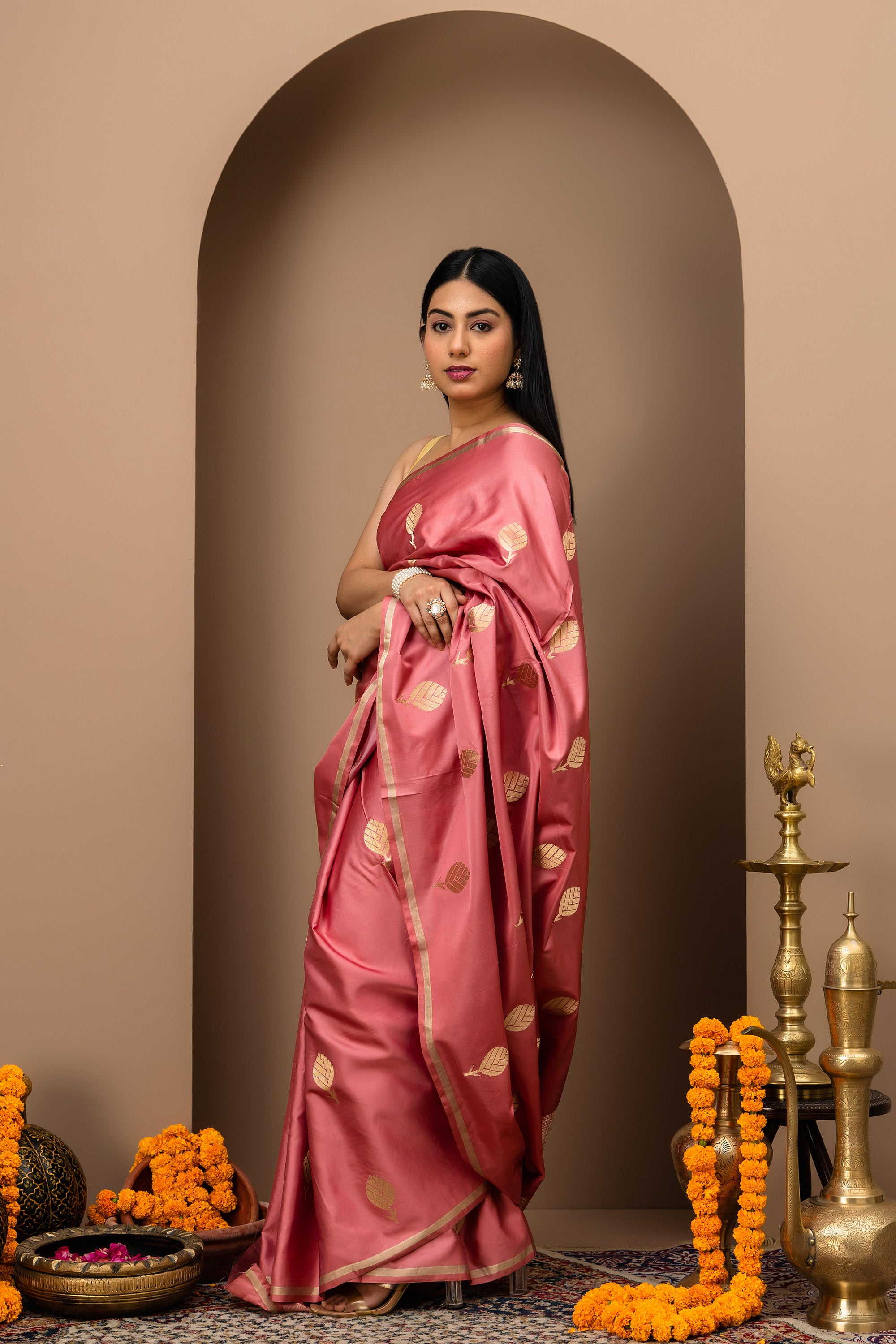 Nargis: Katan Mashru pure silk saree in Rosewood Pink
