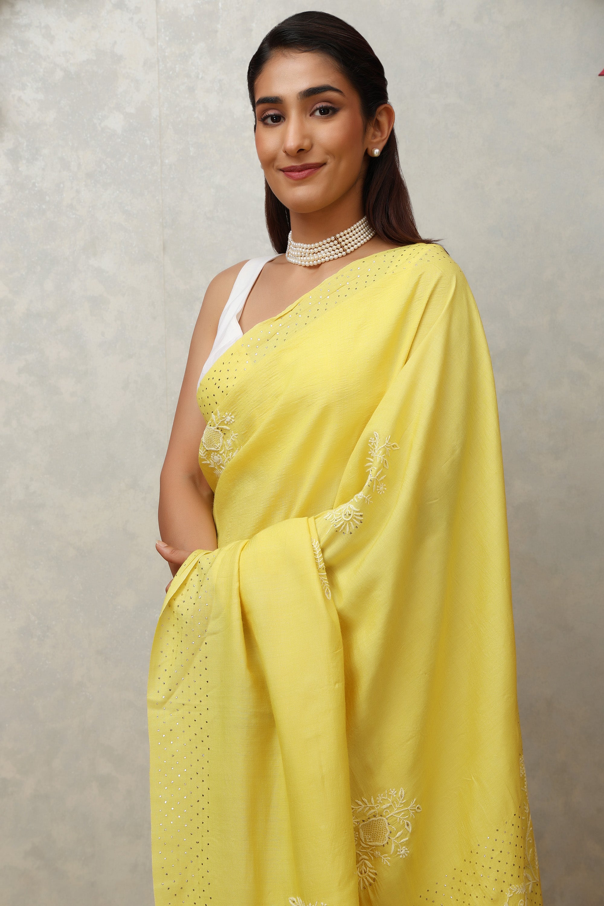 Beautiful Amaltas yellow pure Muga silk hand embroidered Chikankari saree