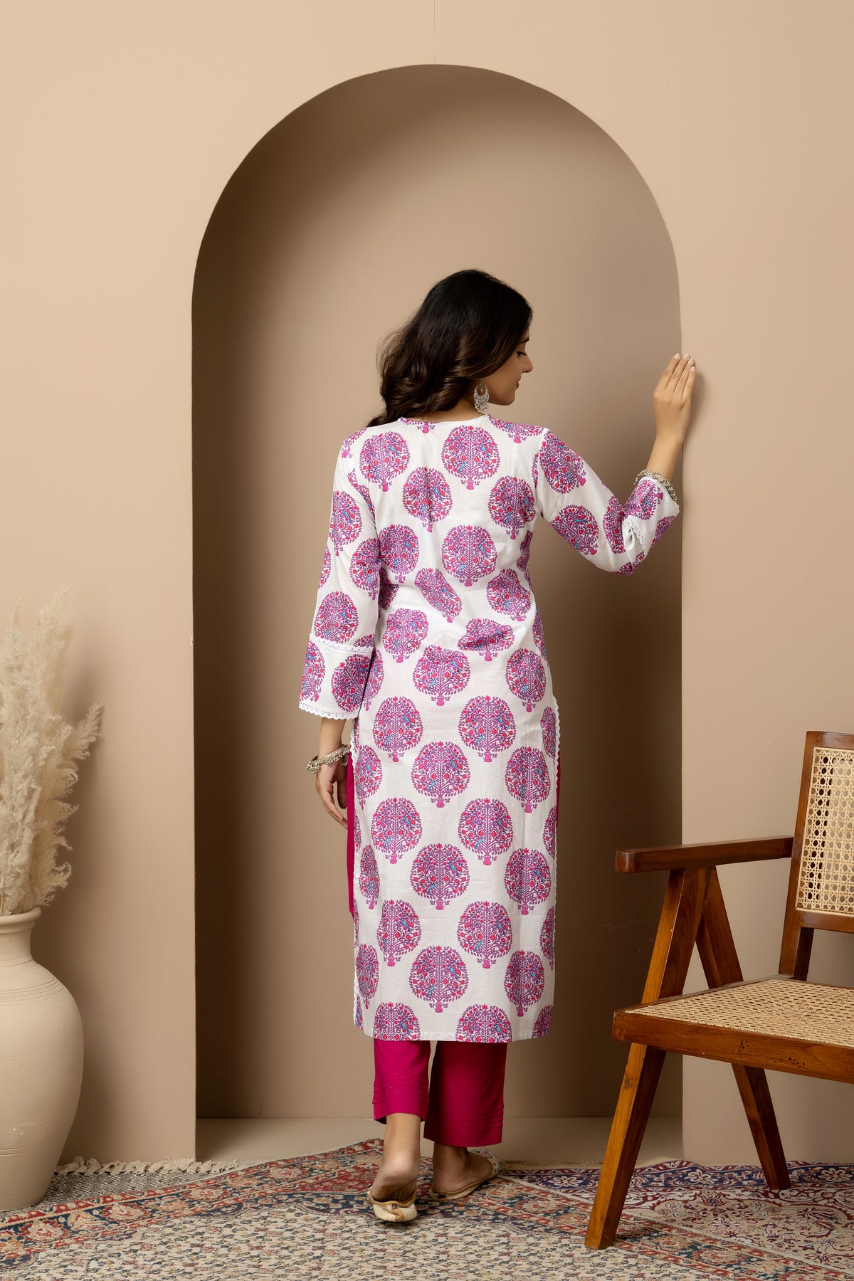 Gulbahar- White and pink tree print kurta