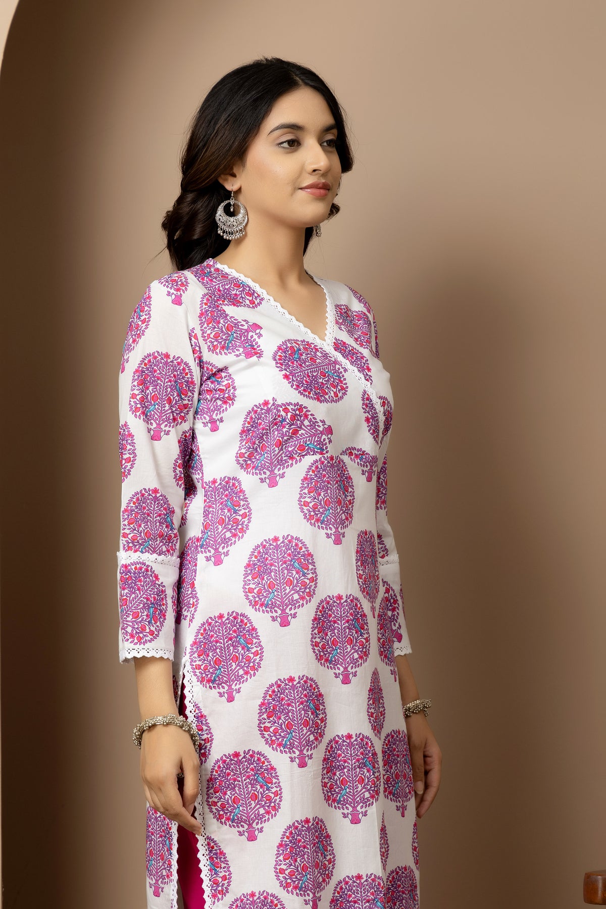 Gulbahar- White and pink tree print kurta