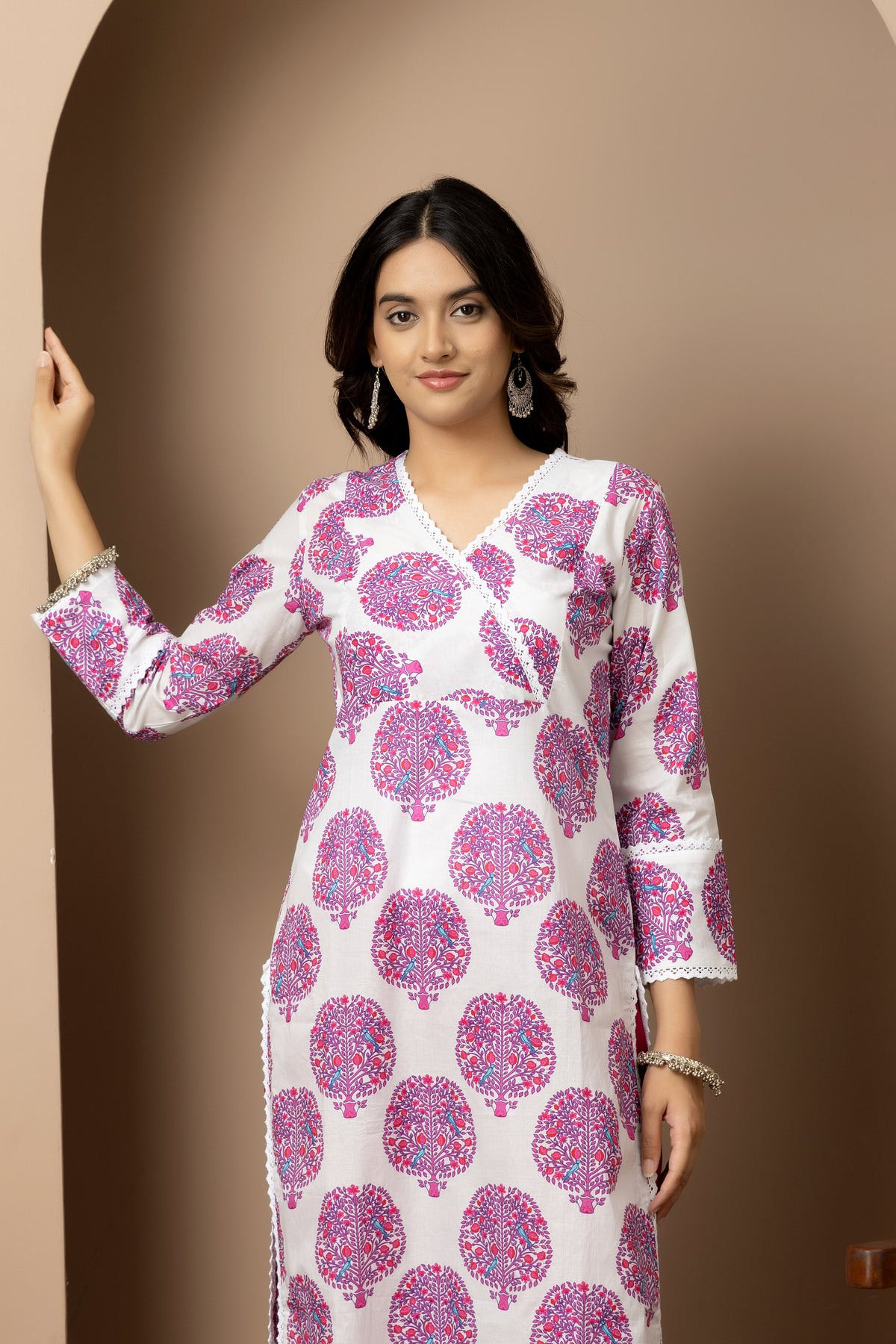 Gulbahar- White and pink tree print kurta