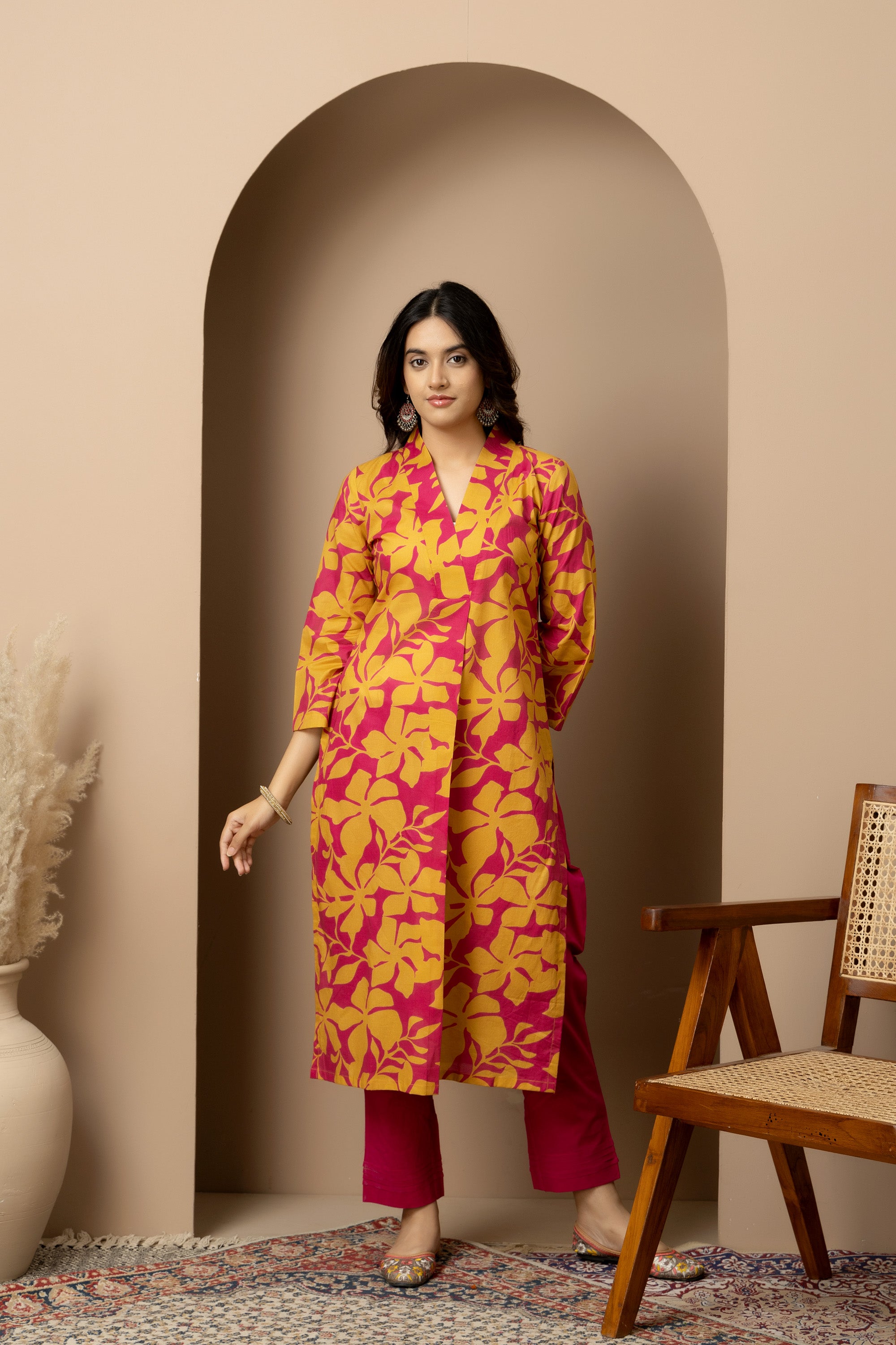 Rani Phool- Magenta and mustard floral kurta