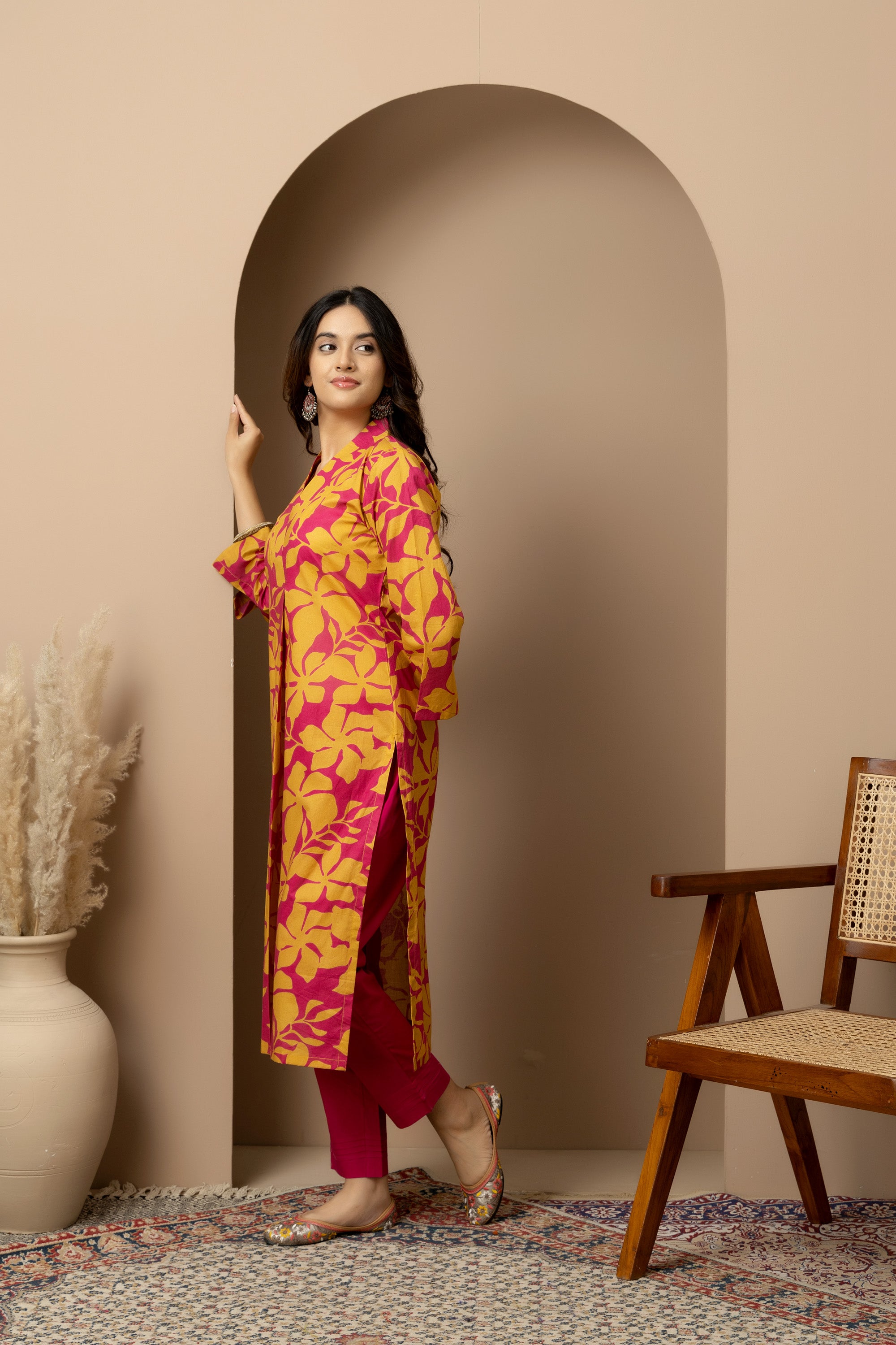 Rani Phool- Magenta and mustard floral kurta