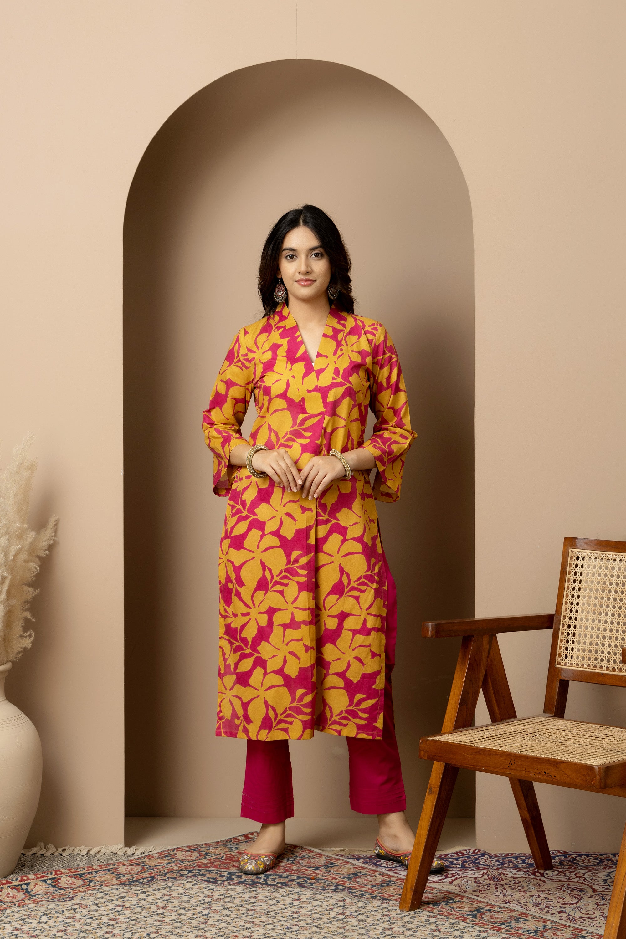 Rani Phool- Magenta and mustard floral kurta