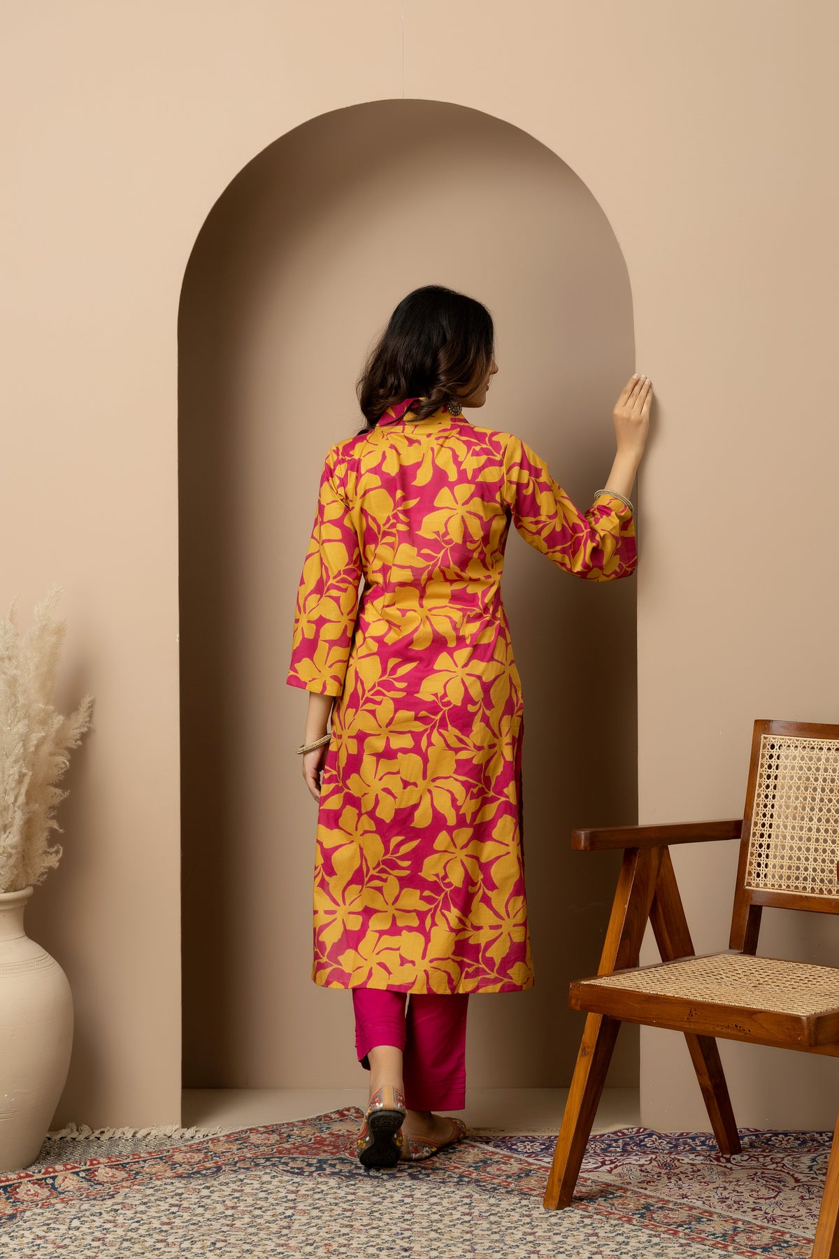 Rani Phool- Magenta and mustard floral kurta