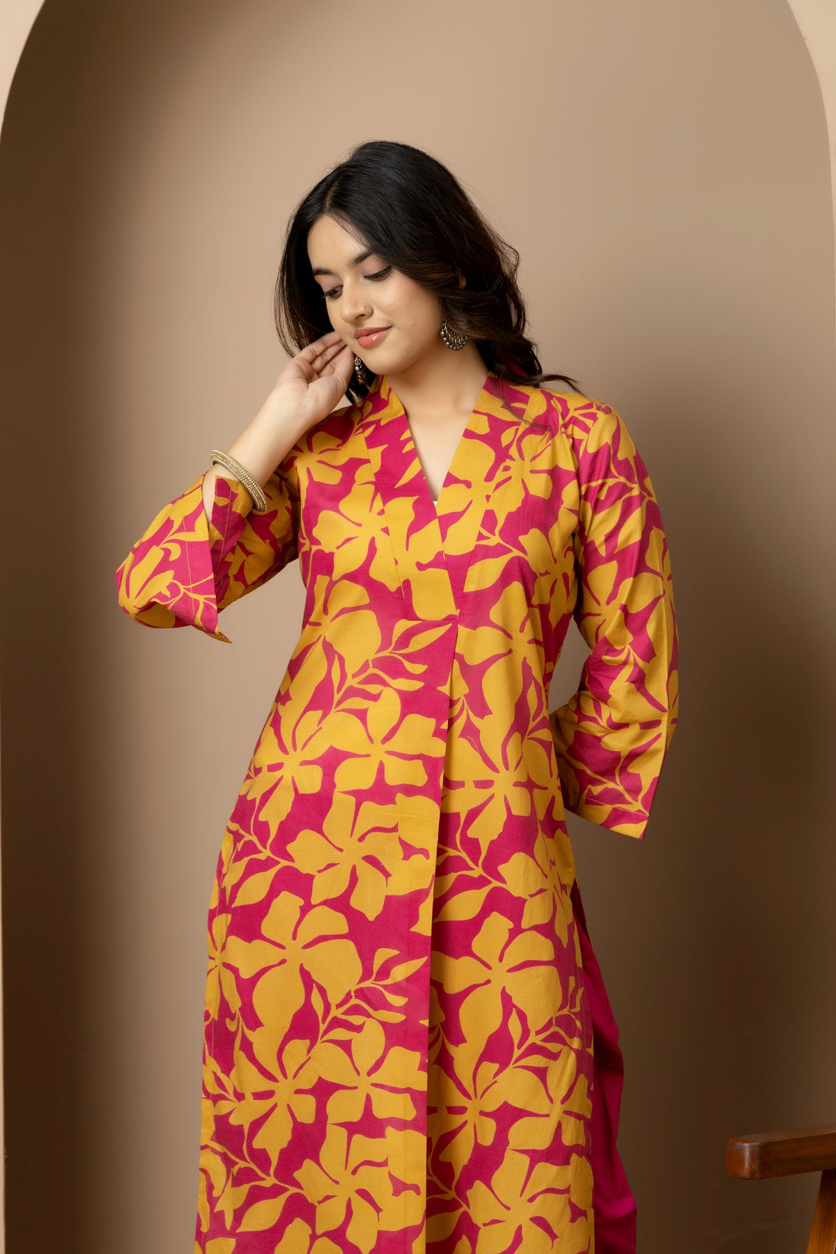 Rani Phool- Magenta and mustard floral kurta