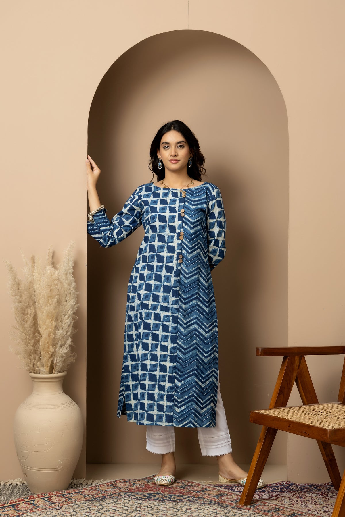Neel Tara- Jaipur hand block indigo Kurta with white straight pants