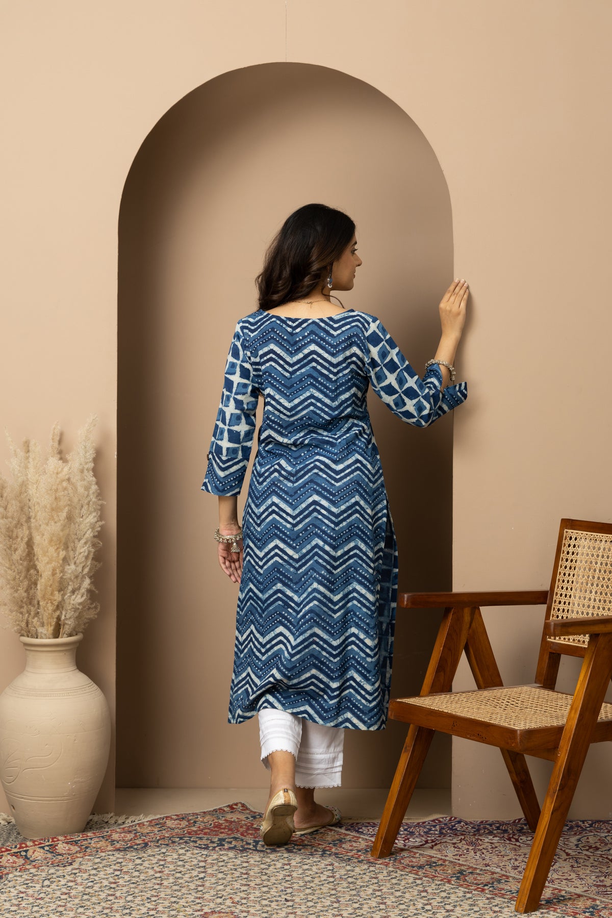 Neel Tara- Jaipur hand block indigo Kurta with white straight pants