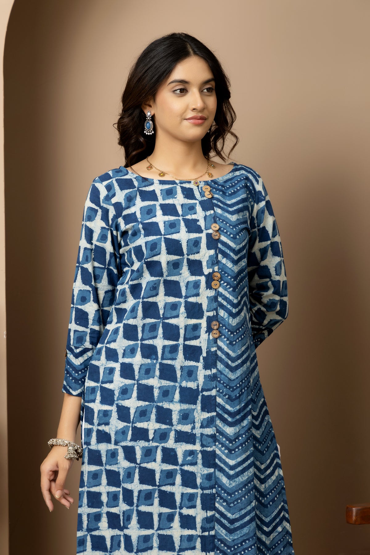 Neel Tara- Jaipur hand block indigo Kurta with white straight pants