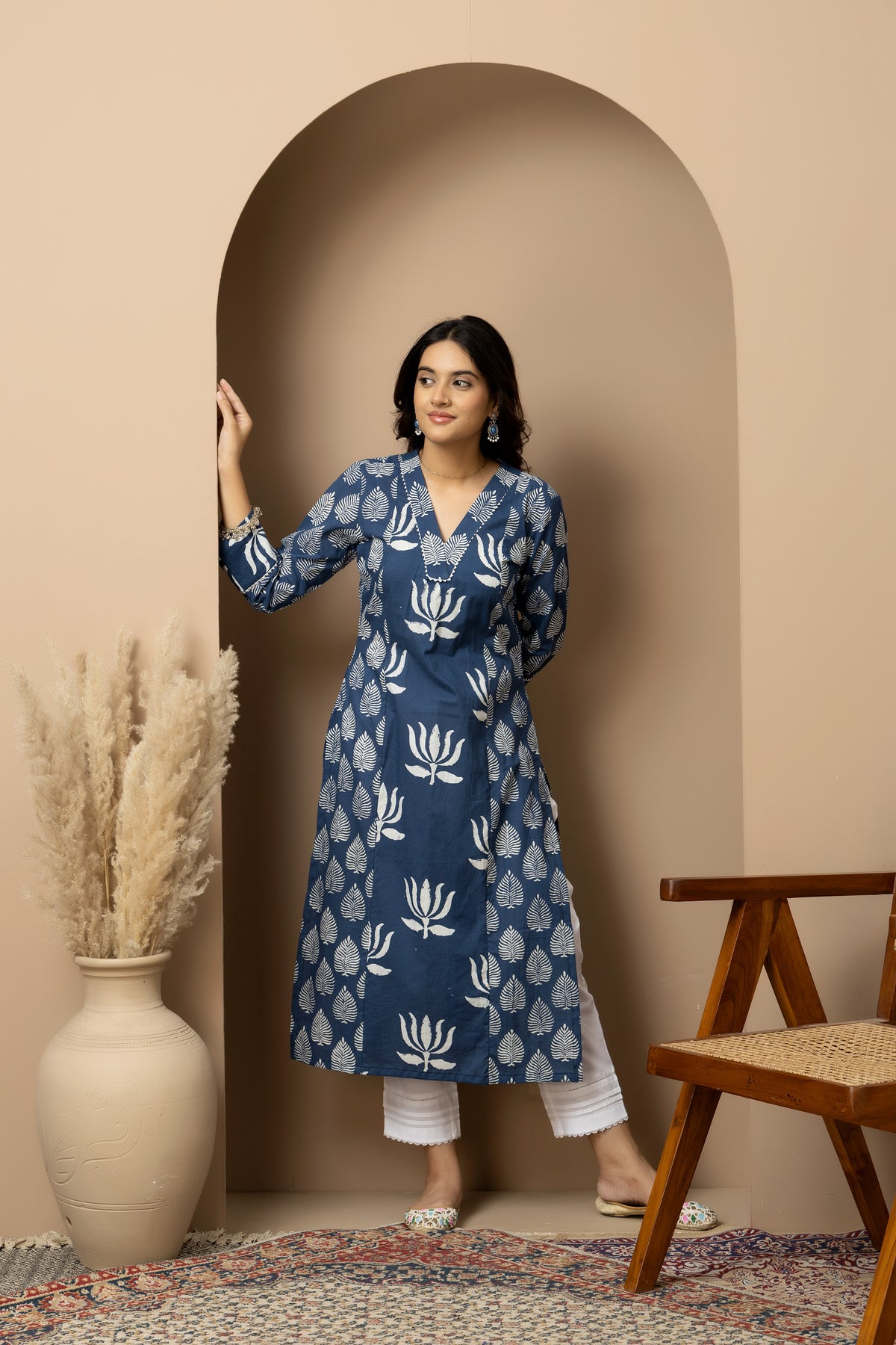 Neel Kamal- Jaipur hand block indigo Kurta with white straight pants