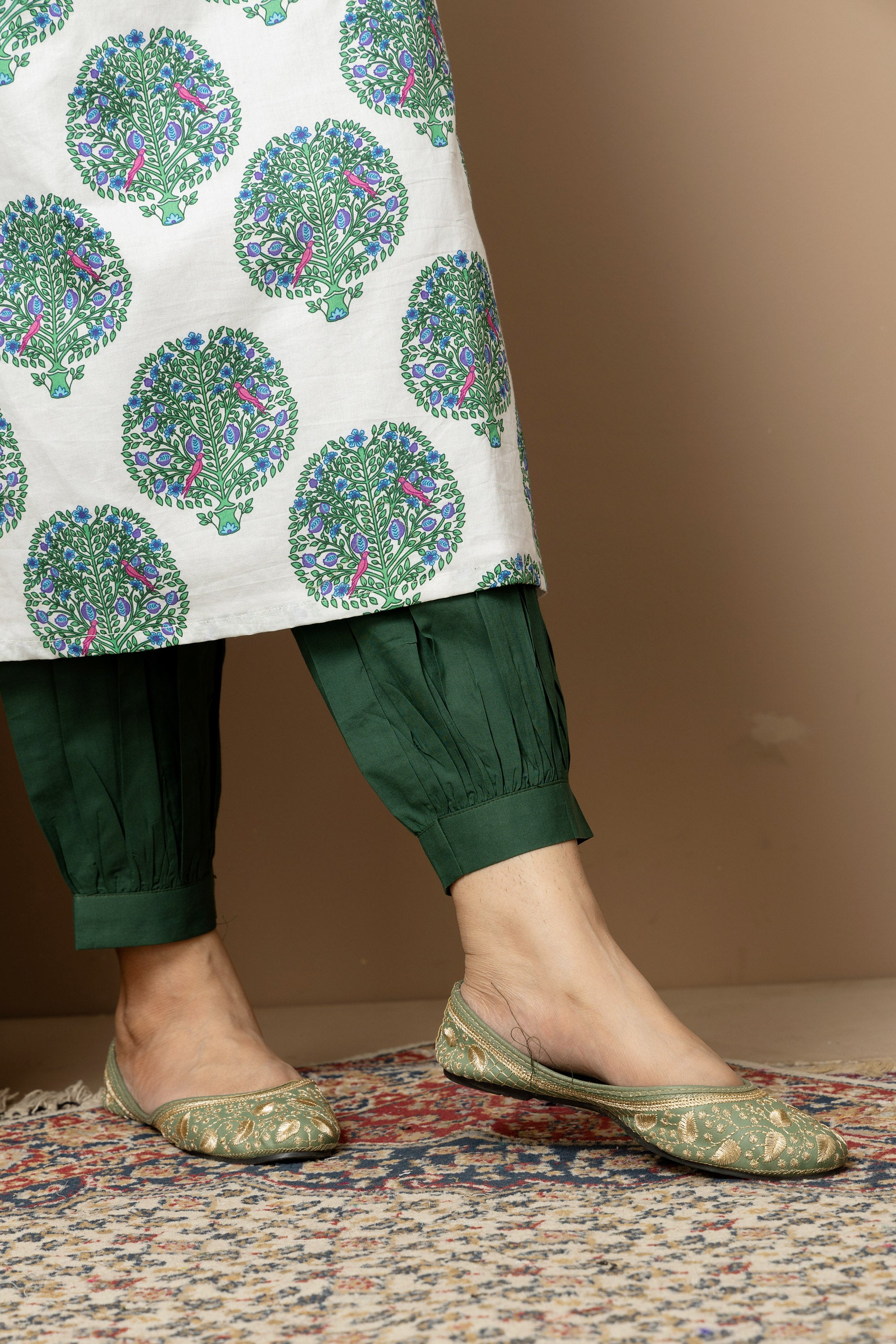 Ivory forest Bloom - White cotton tree print kurta