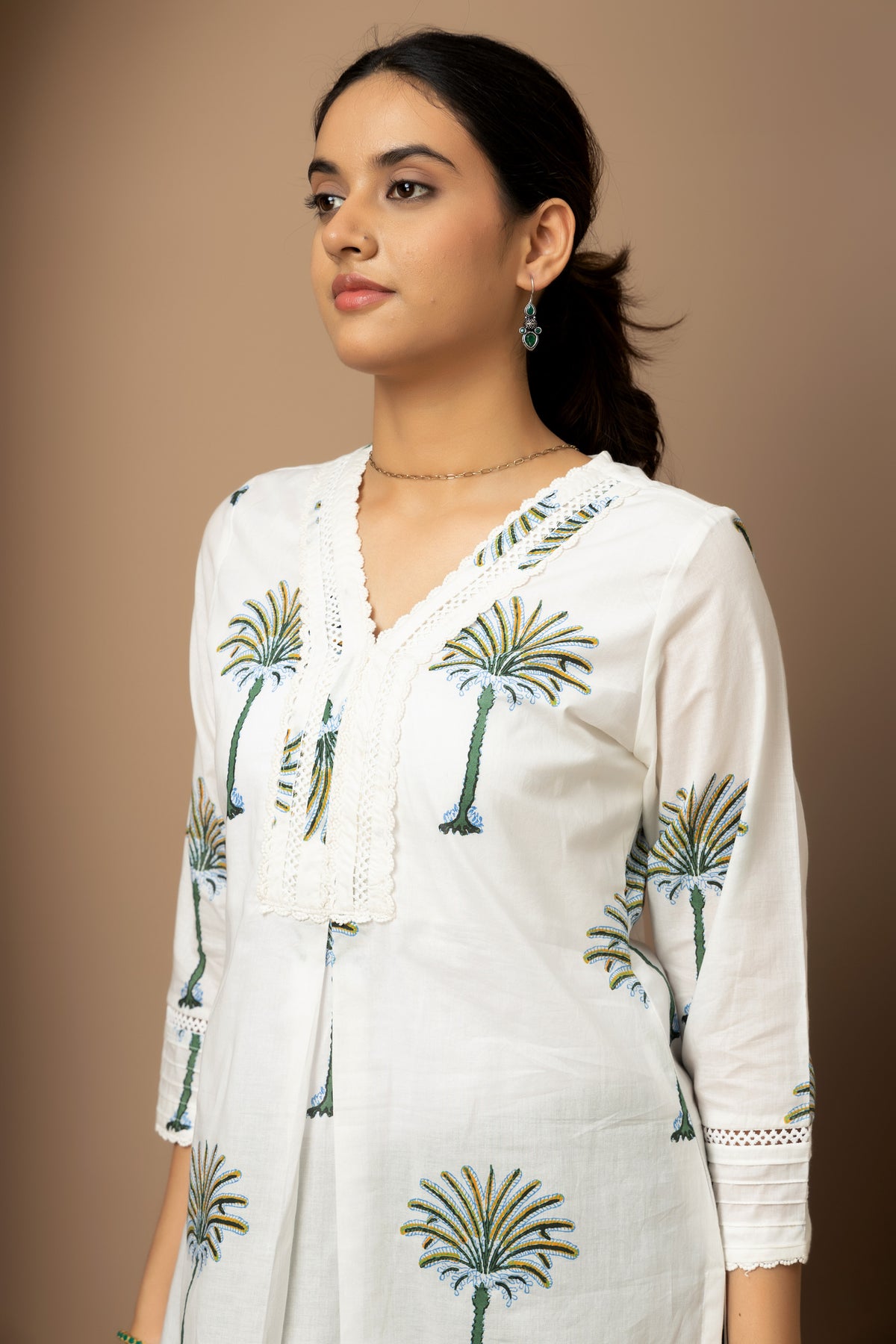 Ivory Palm whisper - White cotton palm print Kurta