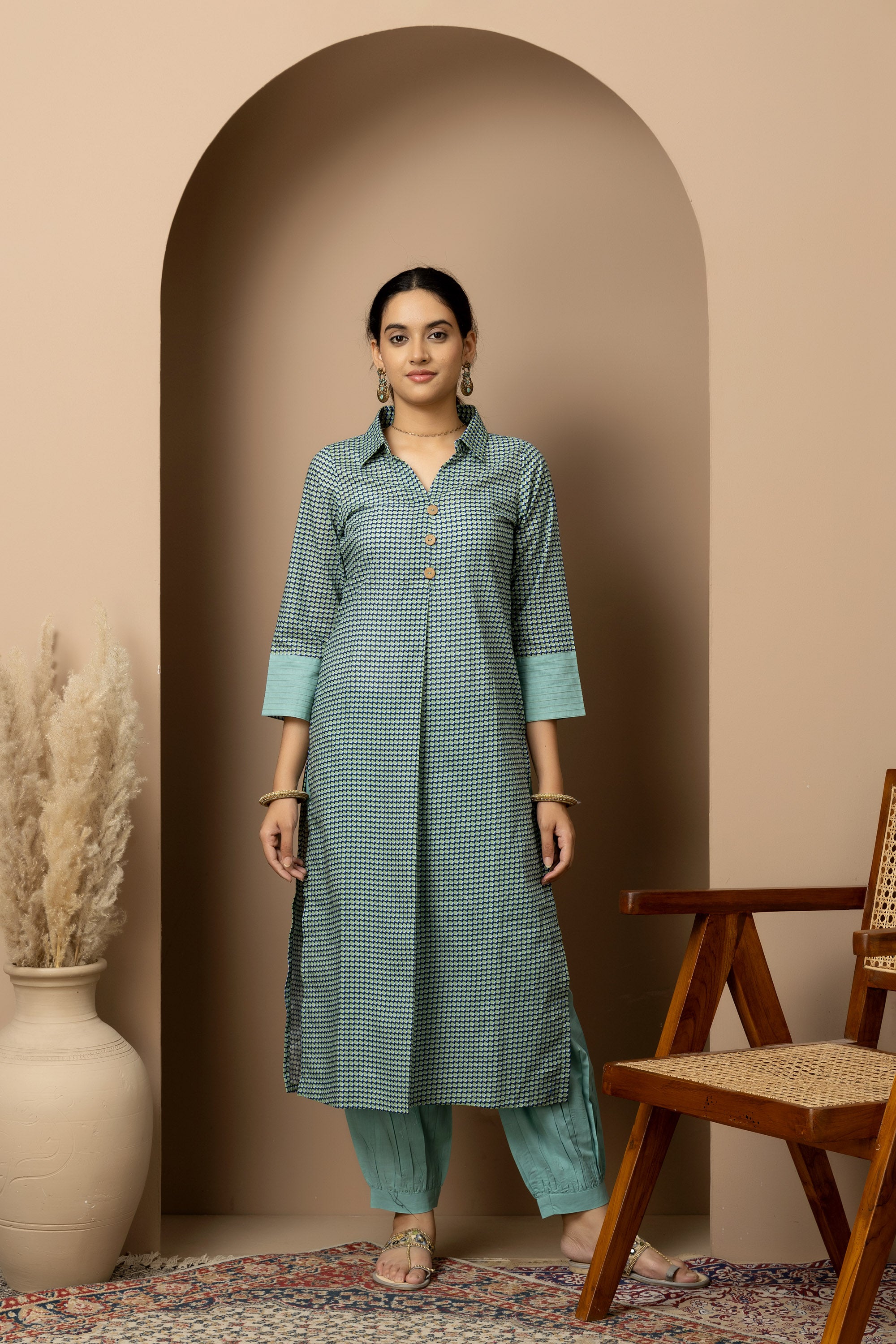 Neer- Aqua cotton geometric Kurta