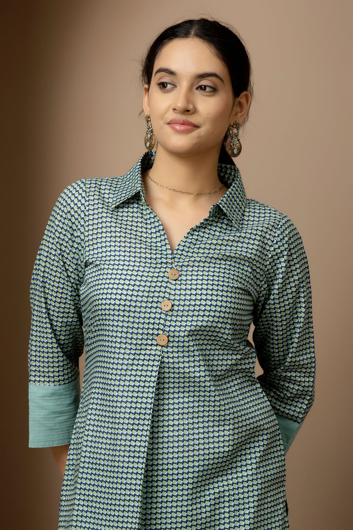 Neer- Aqua cotton geometric Kurta with green Afghani pants