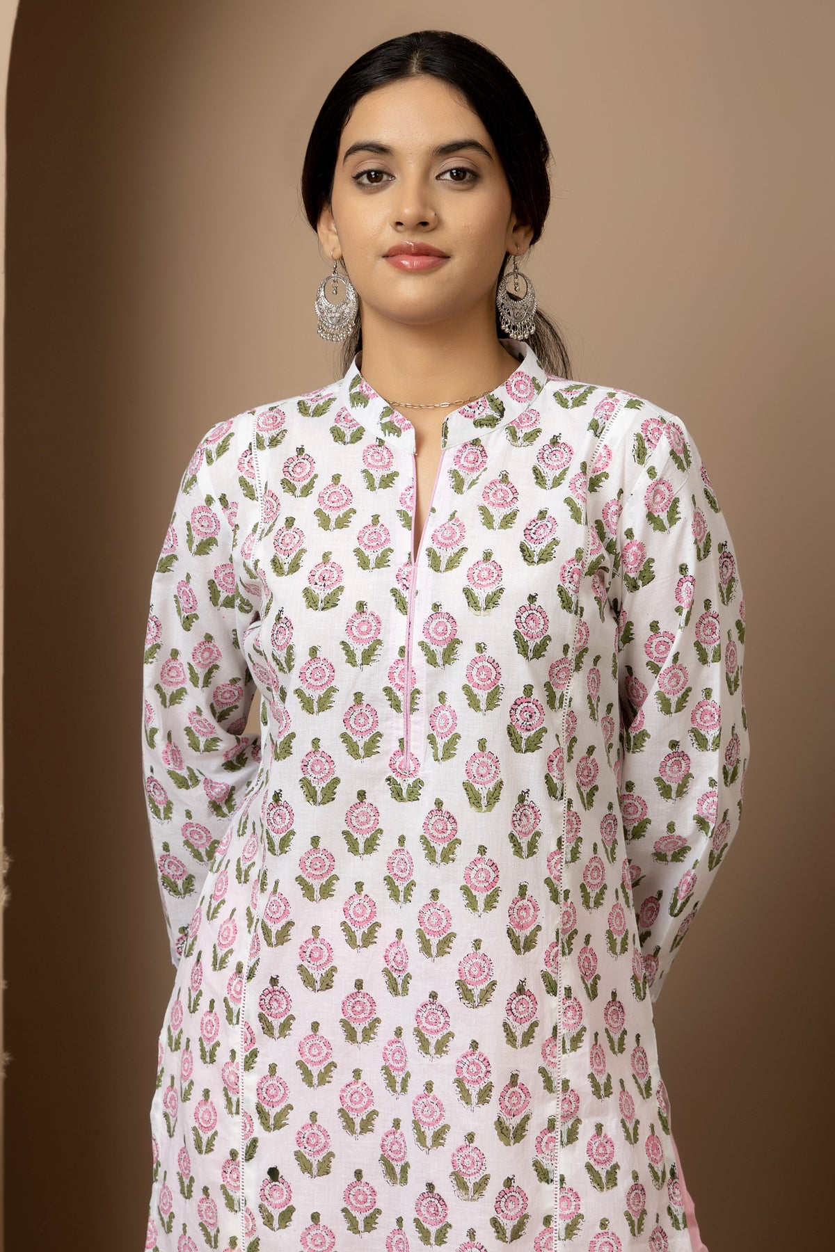 Ivory Blossum- Ivory white Jaipur hand block kurta with pink straight pants