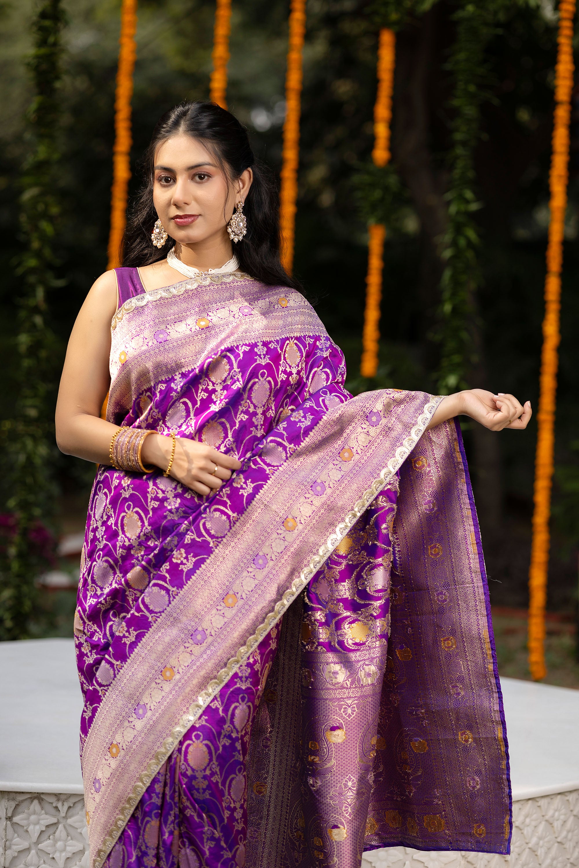 Banarasi Handloom rich magenta pure silk saree with zari Jaal work