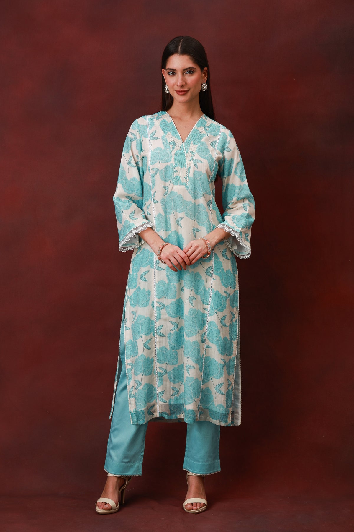 Neelanjali sky blue Chanderi silk three-piece suit with dupatta, view 7