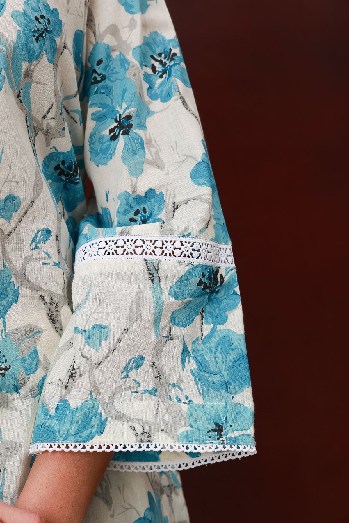 Neelbahar blue floral cotton three-piece suit with dupatta, view 4