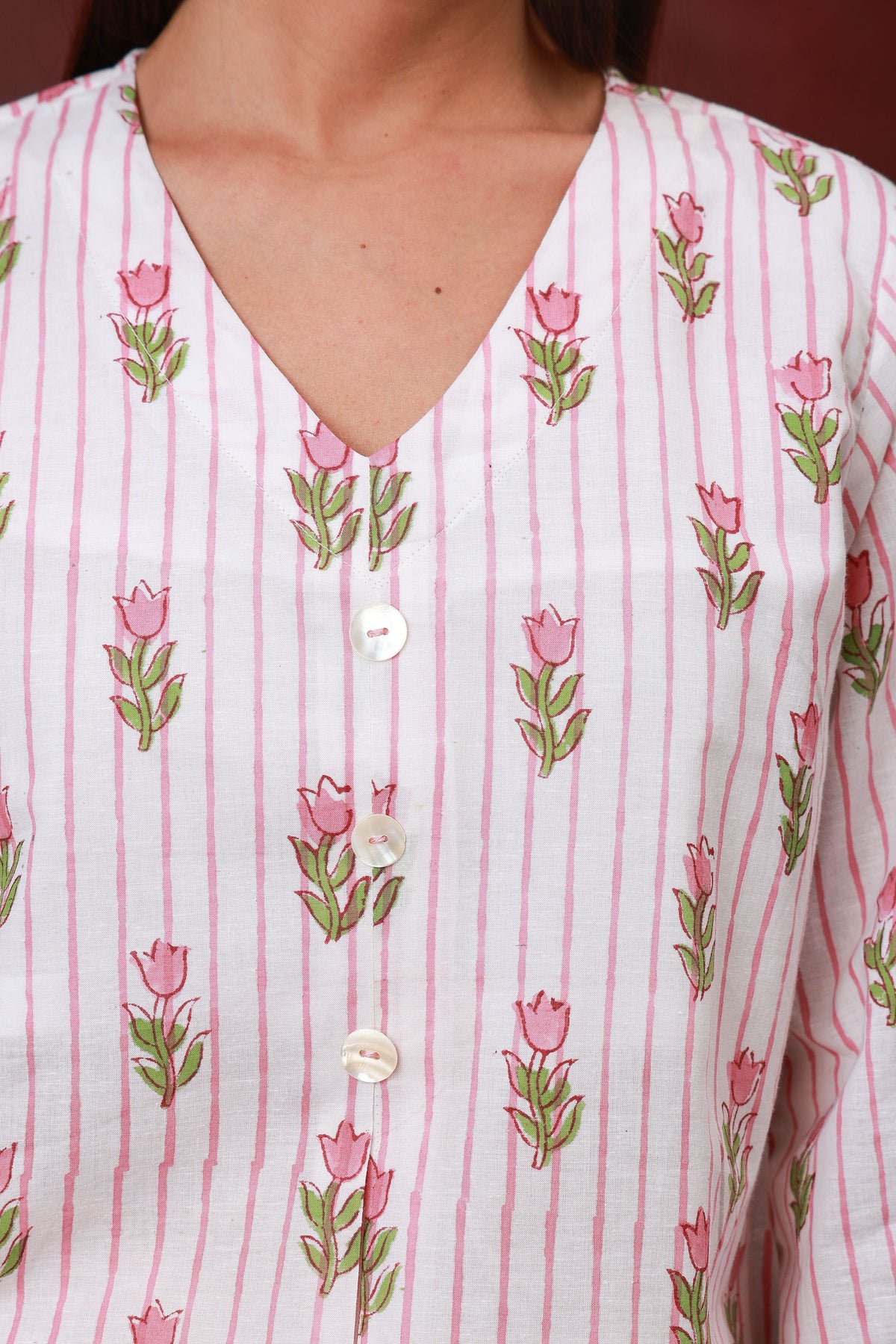Blush Bloom Jaipur hand block pink floral print white cotton kurta - view 3