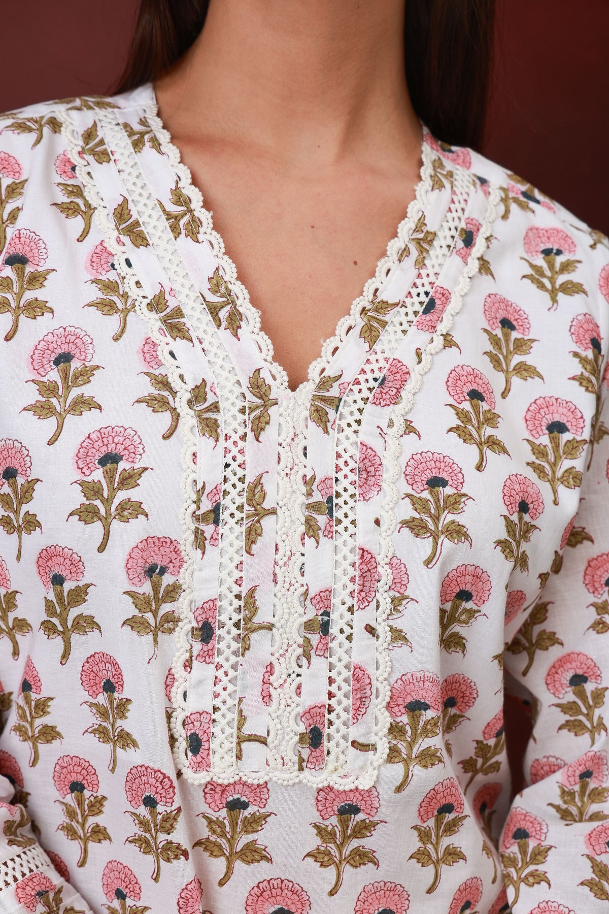 Gul Phool Jaipur hand block floral cotton kurta - view 3