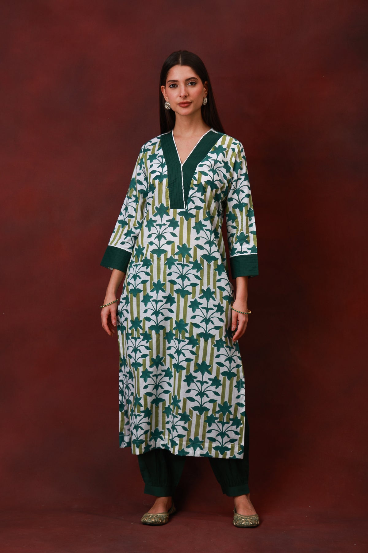 Vanika green Jaipur hand block floral cotton kurta - view 5