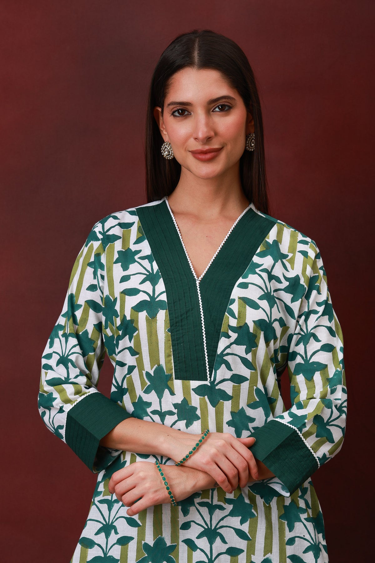 Vanika green Jaipur hand block floral cotton kurta