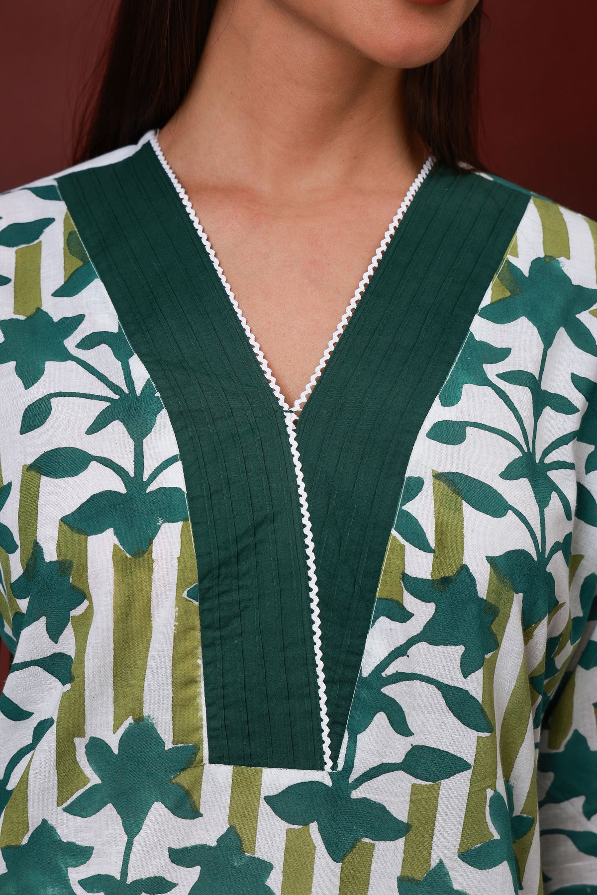 Vanika green Jaipur hand block floral cotton kurta - view 3