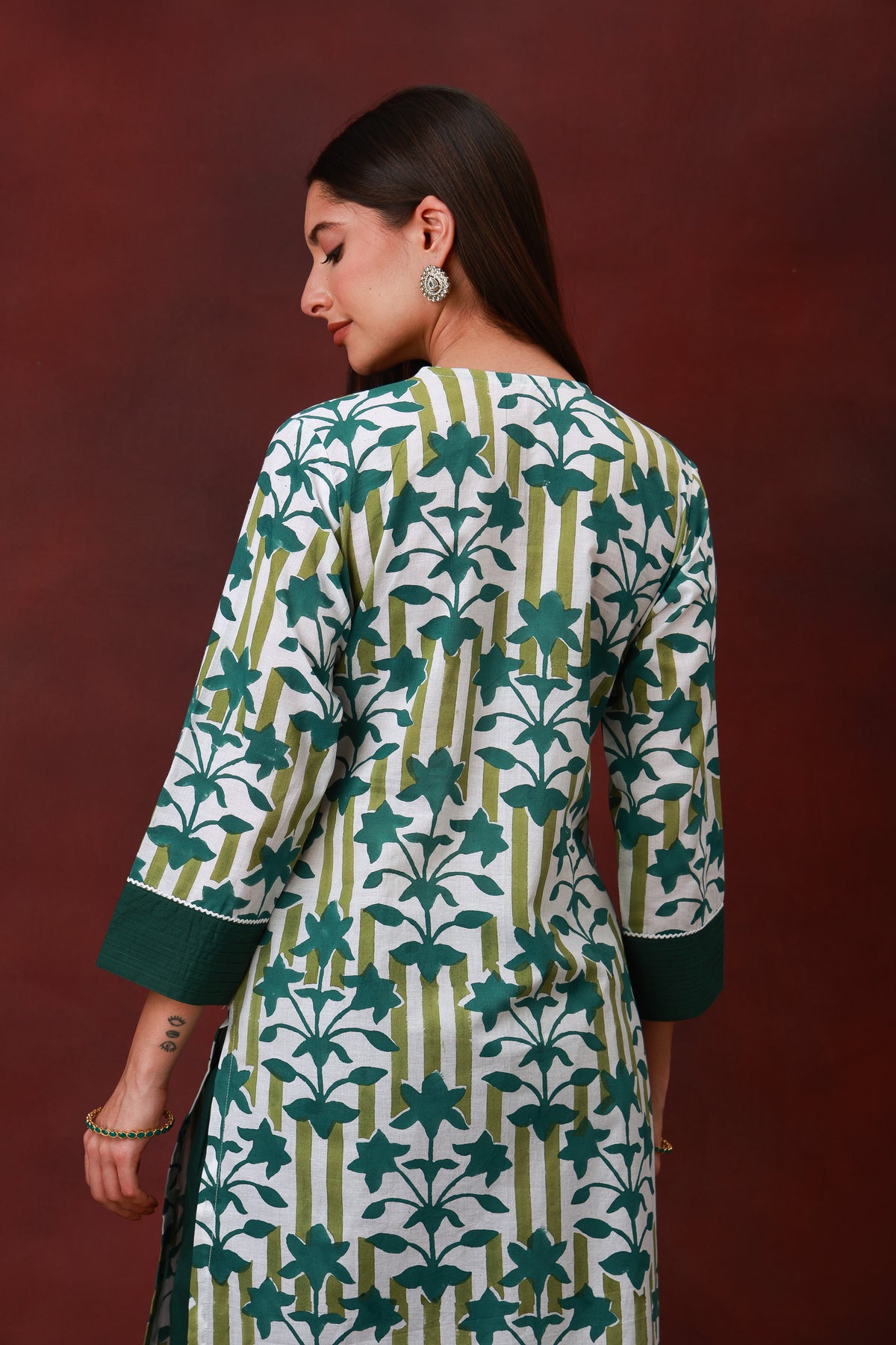 Vanika green Jaipur hand block floral cotton kurta - view 7